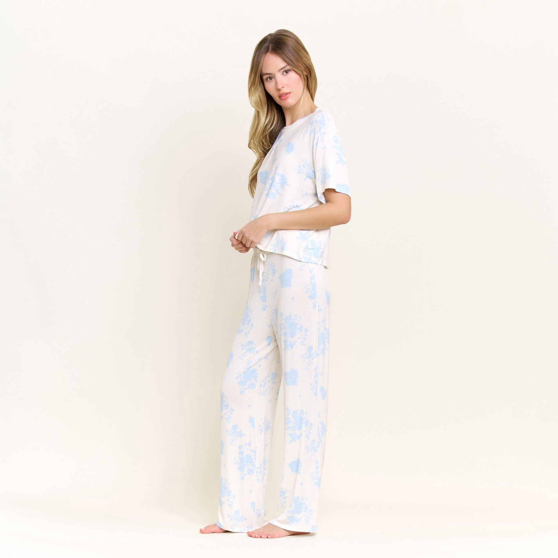 All American Tee Pant Set In Honeymoon Floral - Sleepshirt+Pants -