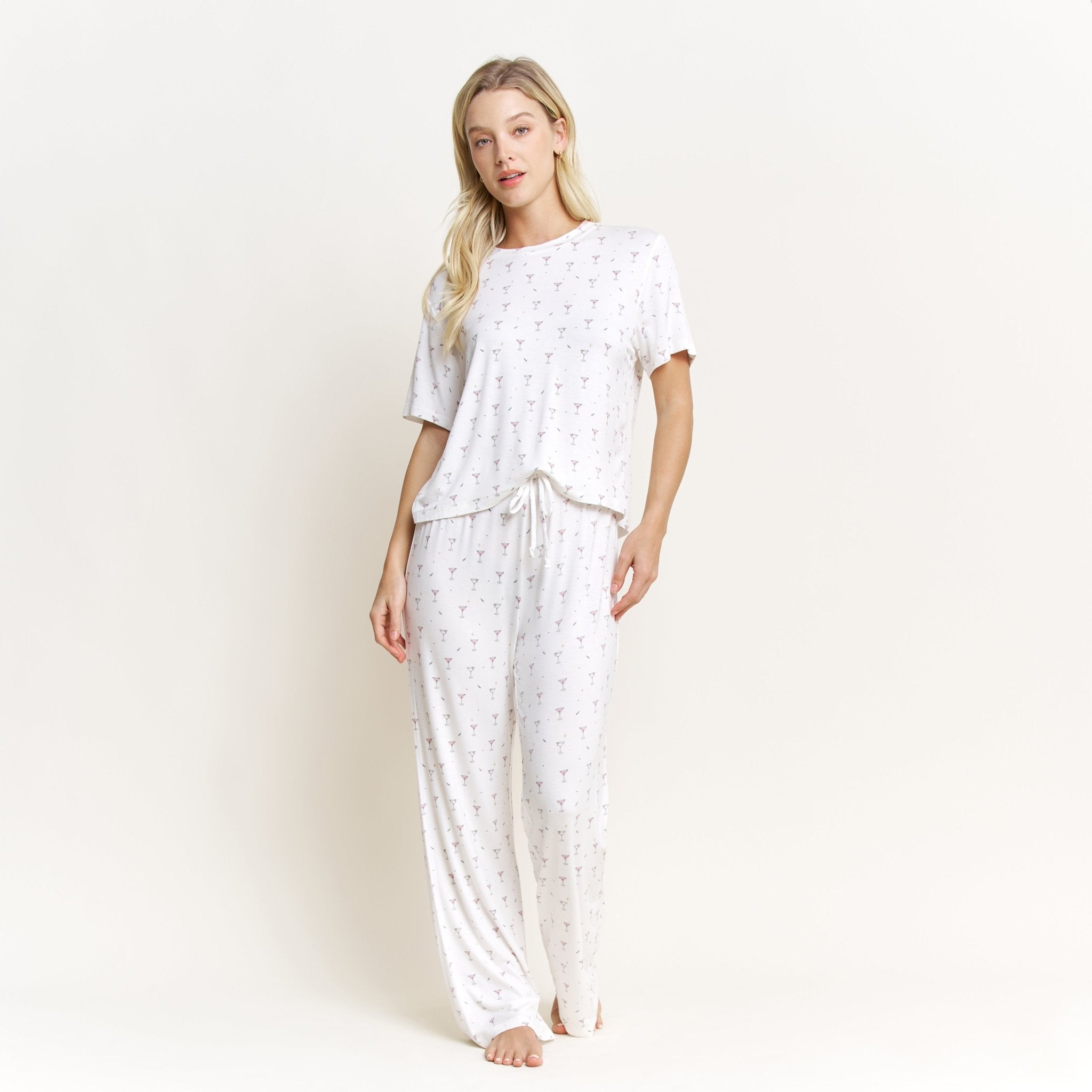 All American Tee Pant Set in Ivory Martinis - Sleepwear & Loungewear - XL