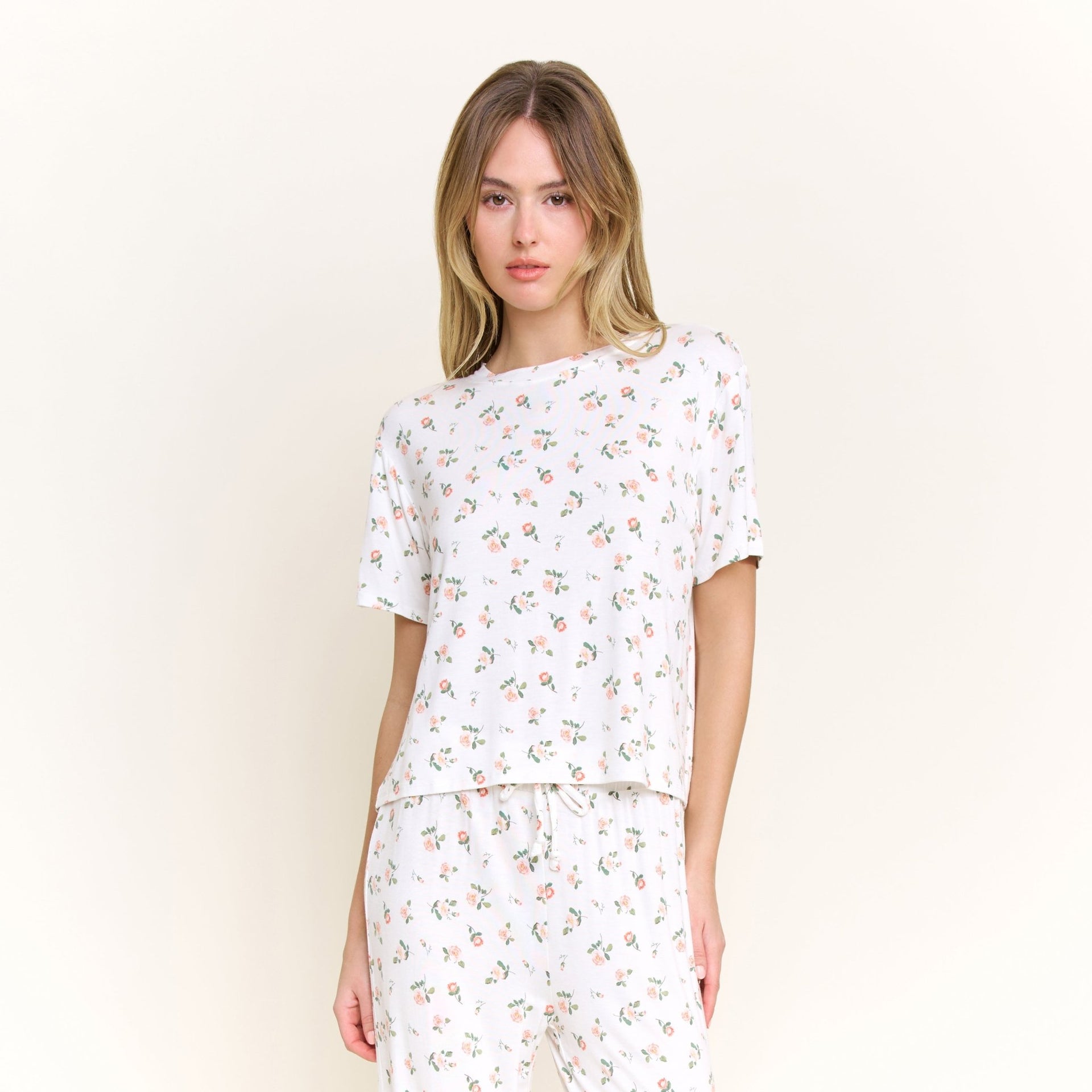All American Tee Pant Set in Ivory Rosebuds - Sleepwear & Loungewear -