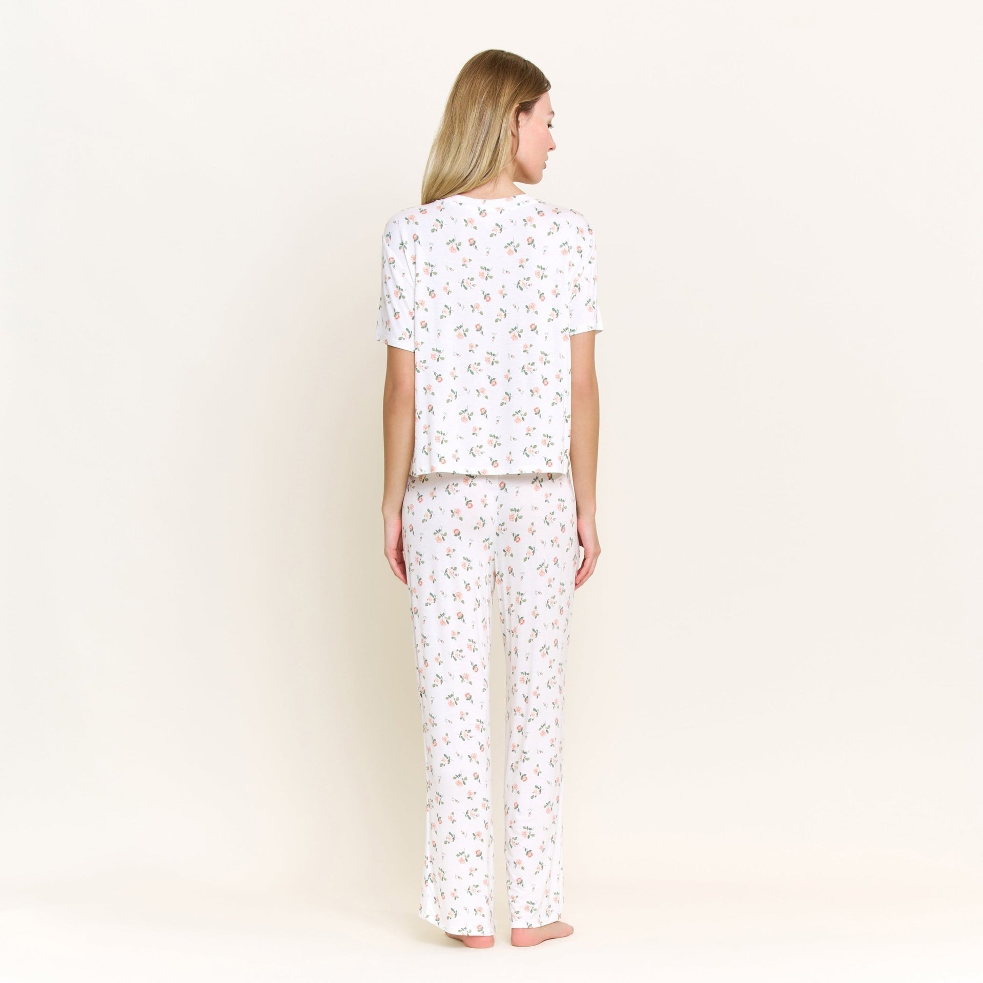 All American Tee Pant Set in Ivory Rosebuds - Sleepwear & Loungewear -