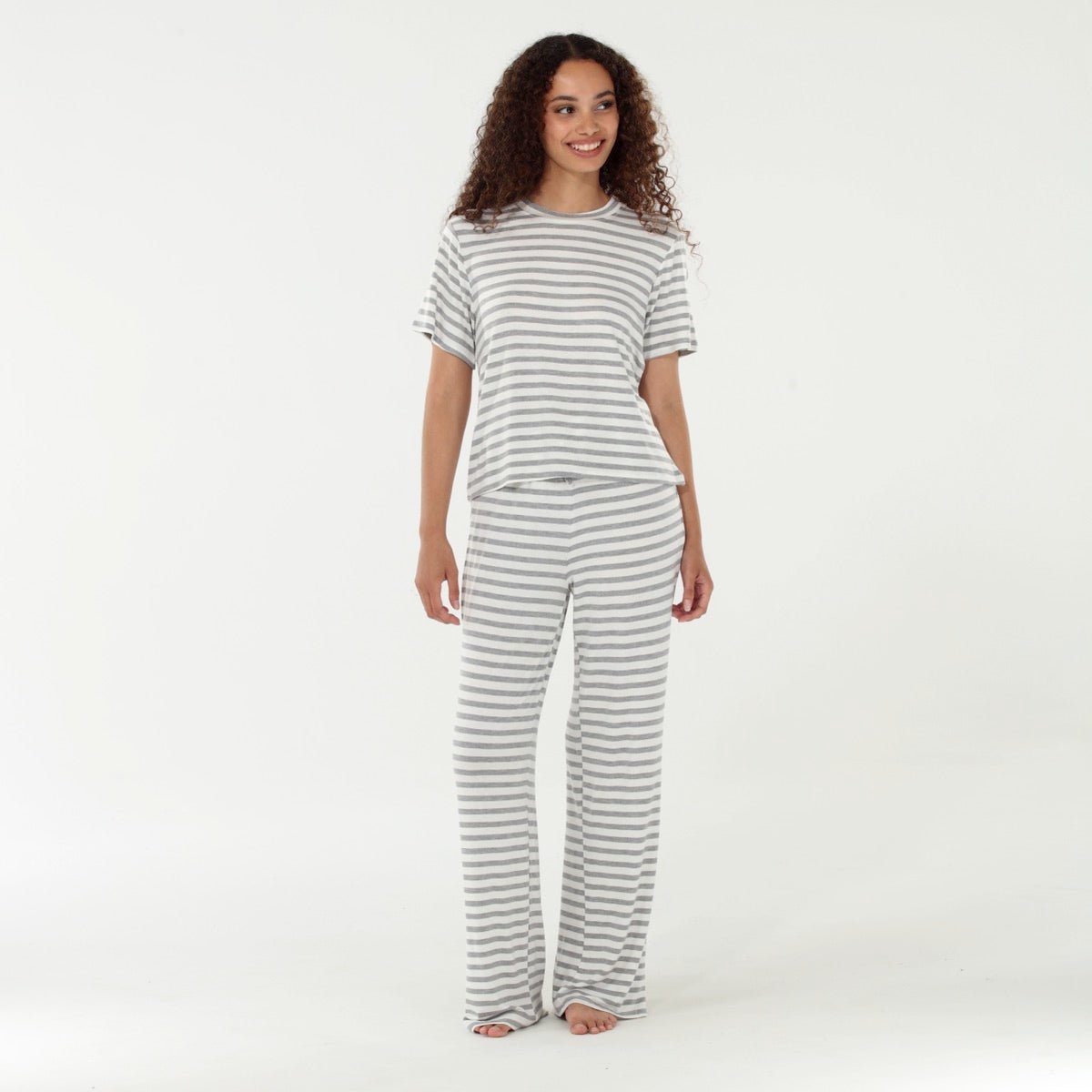 All American Tee Pant Set In Ivory Stripe - Sleepshirt+Pants - X-Large