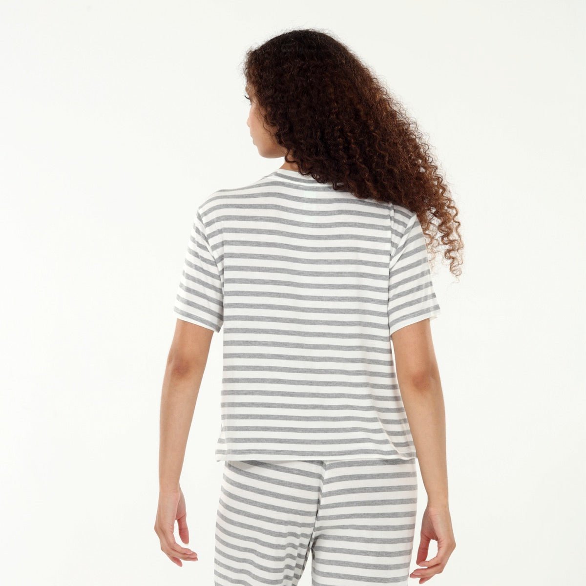 All American Tee Pant Set In Ivory Stripe - Sleepshirt+Pants -