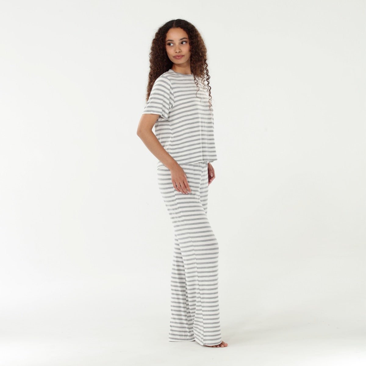 All American Tee Pant Set In Ivory Stripe - Sleepshirt+Pants -