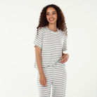 All American Tee Pant Set In Ivory Stripe - Sleepshirt+Pants -