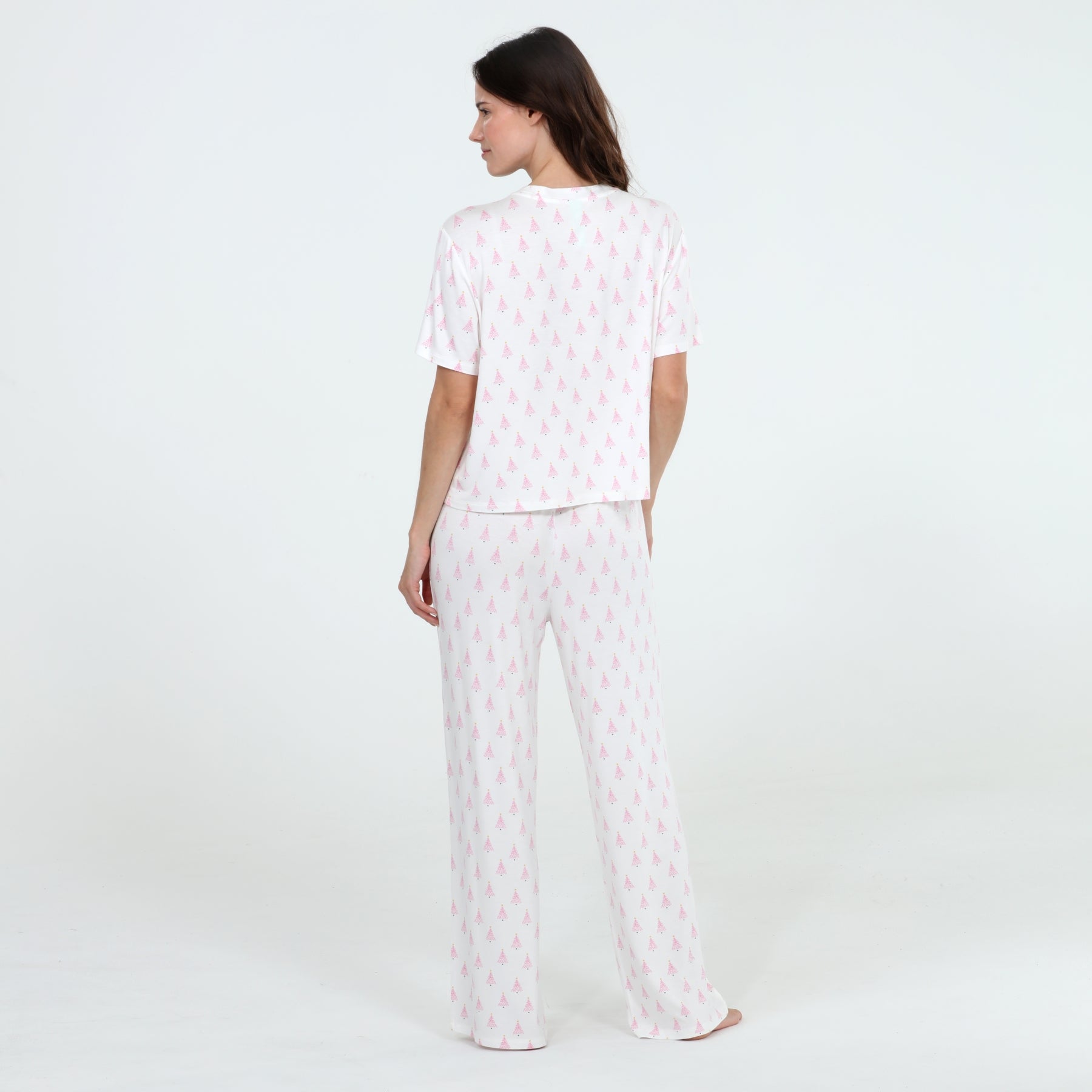 All American Tee Pant Set In Ivory Trees - Sleepshirt+Pants -