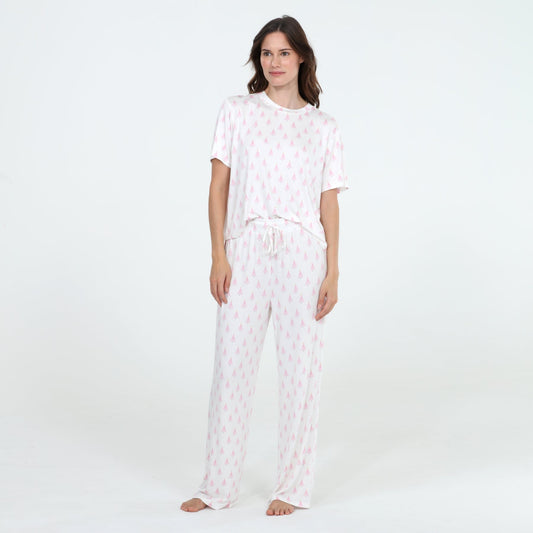 All American Tee Pant Set In Ivory Trees - Sleepshirt+Pants - X-Large