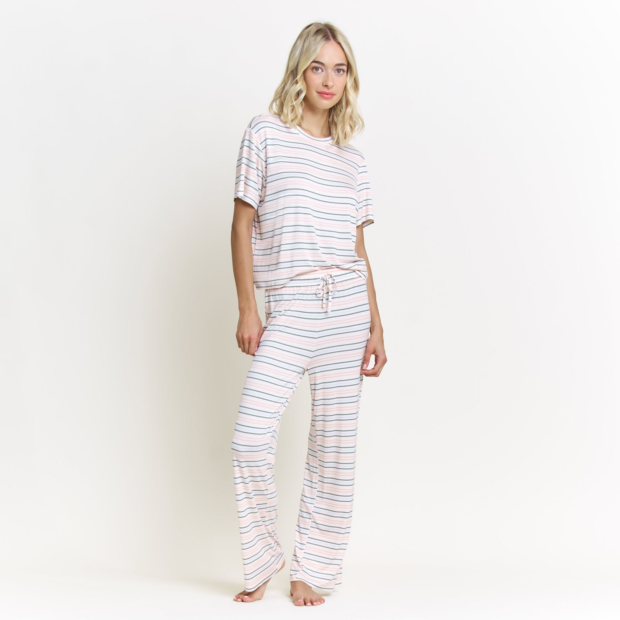 All American Tee Pant Set in Linen Stripe - Sleepwear & Loungewear - XL