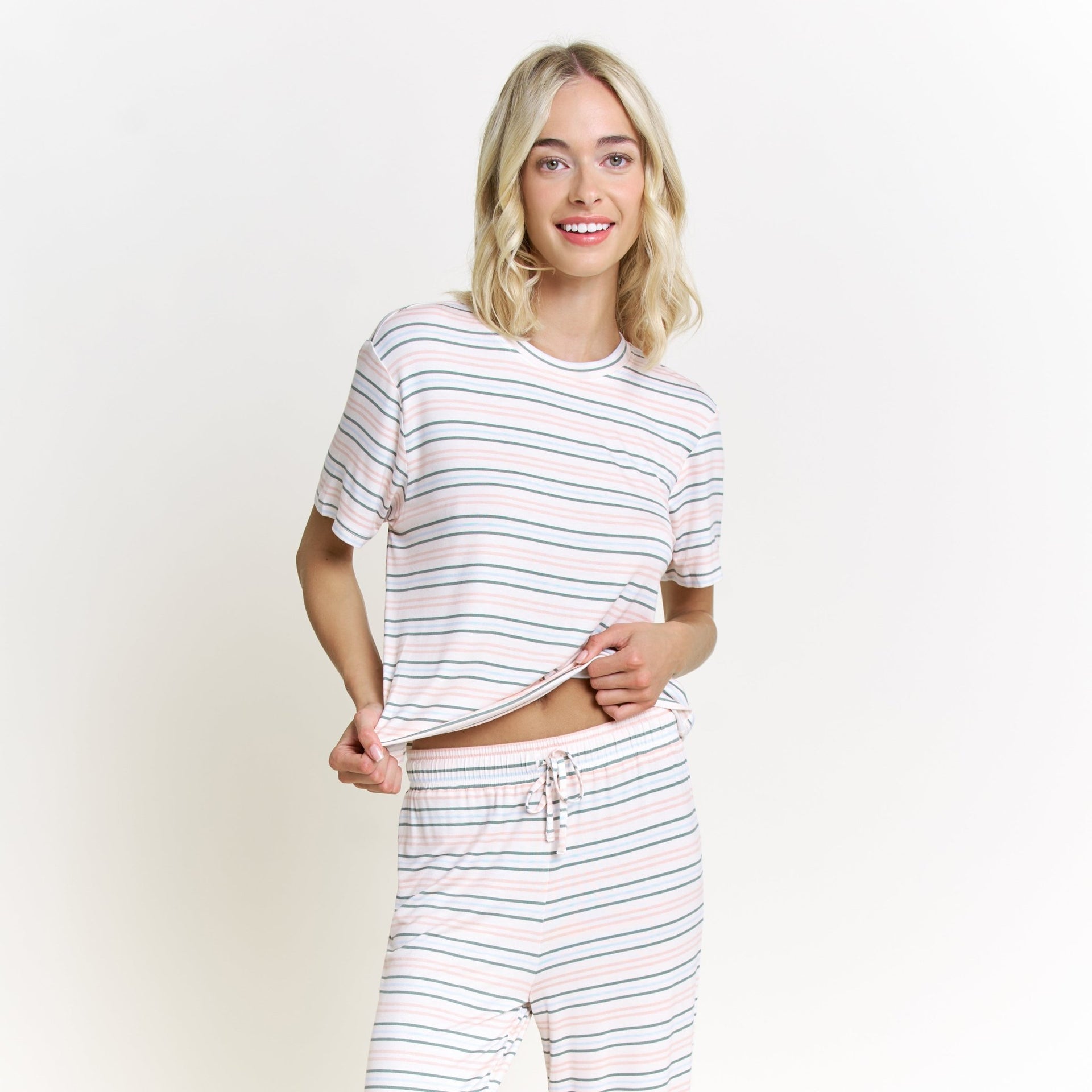 All American Tee Pant Set in Linen Stripe - Sleepwear & Loungewear -