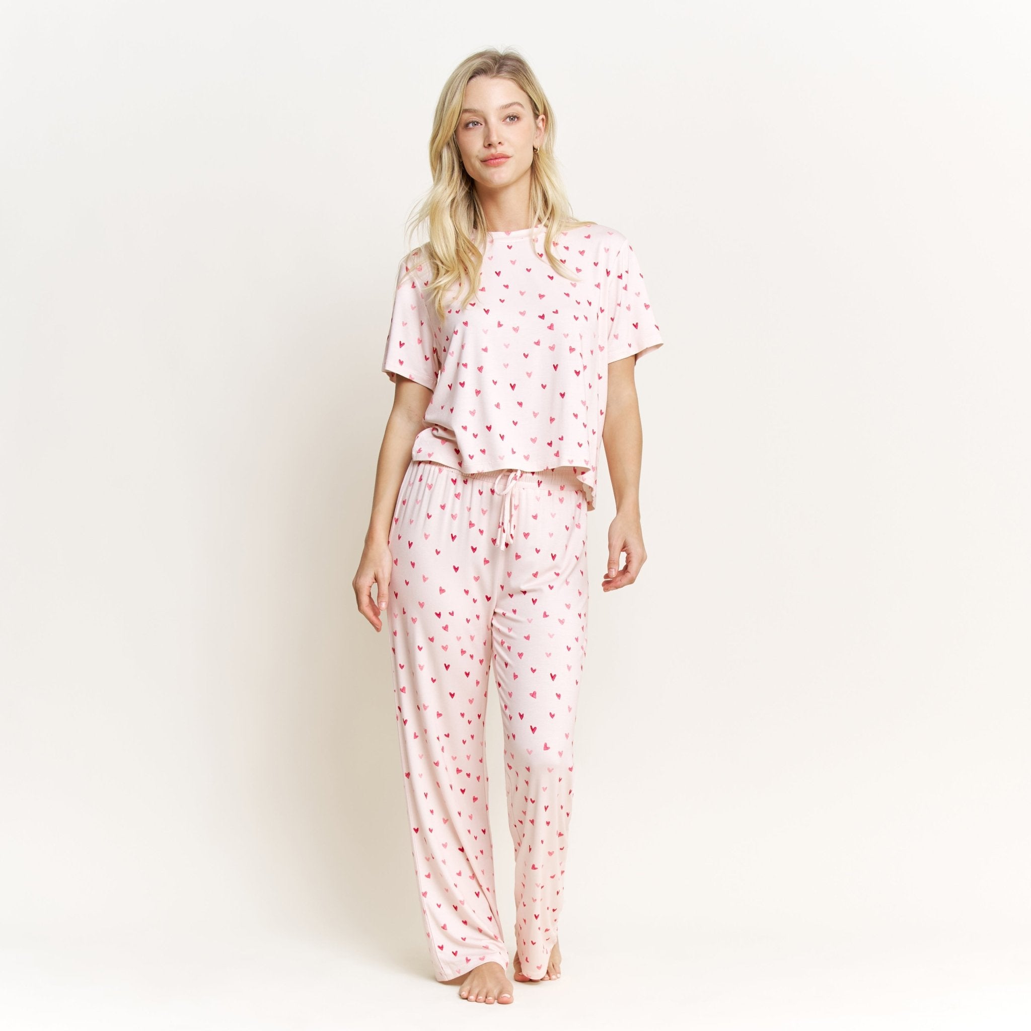 All American Tee Pant Set in Marzipan Hearts - Sleepwear & Loungewear - XL