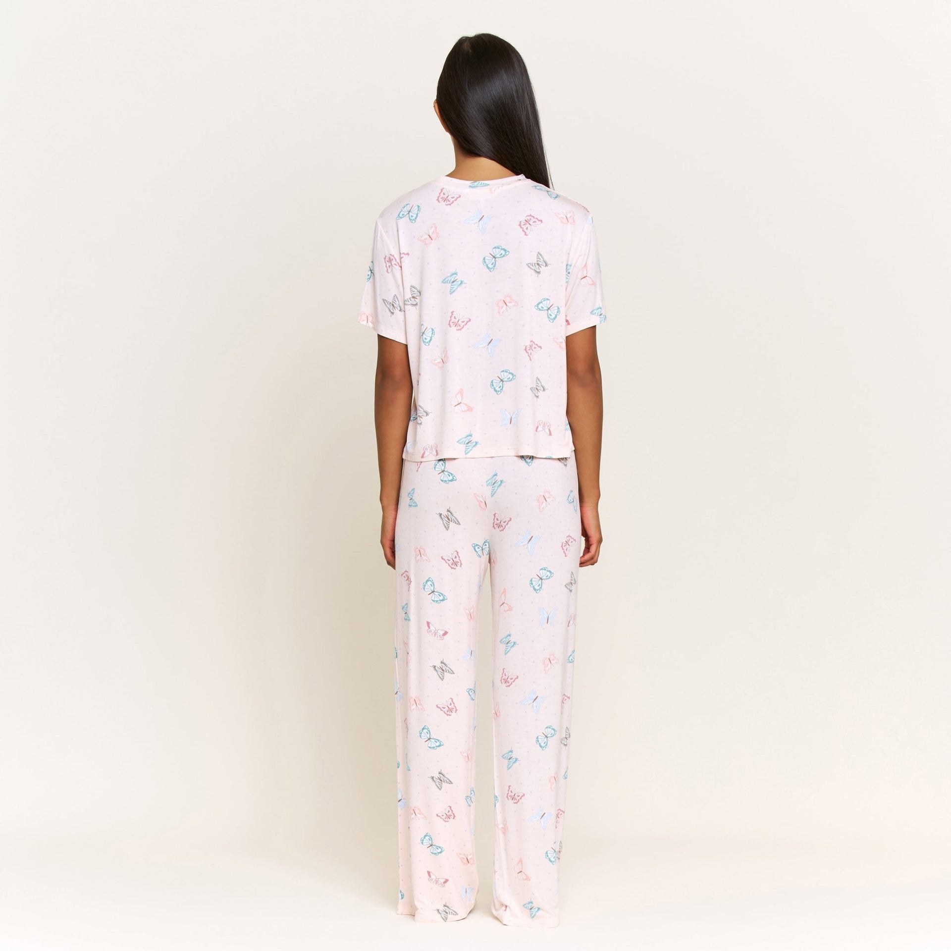 All American Tee Pant Set in Powdery Peach Butterflies - Sleepwear & Loungewear -