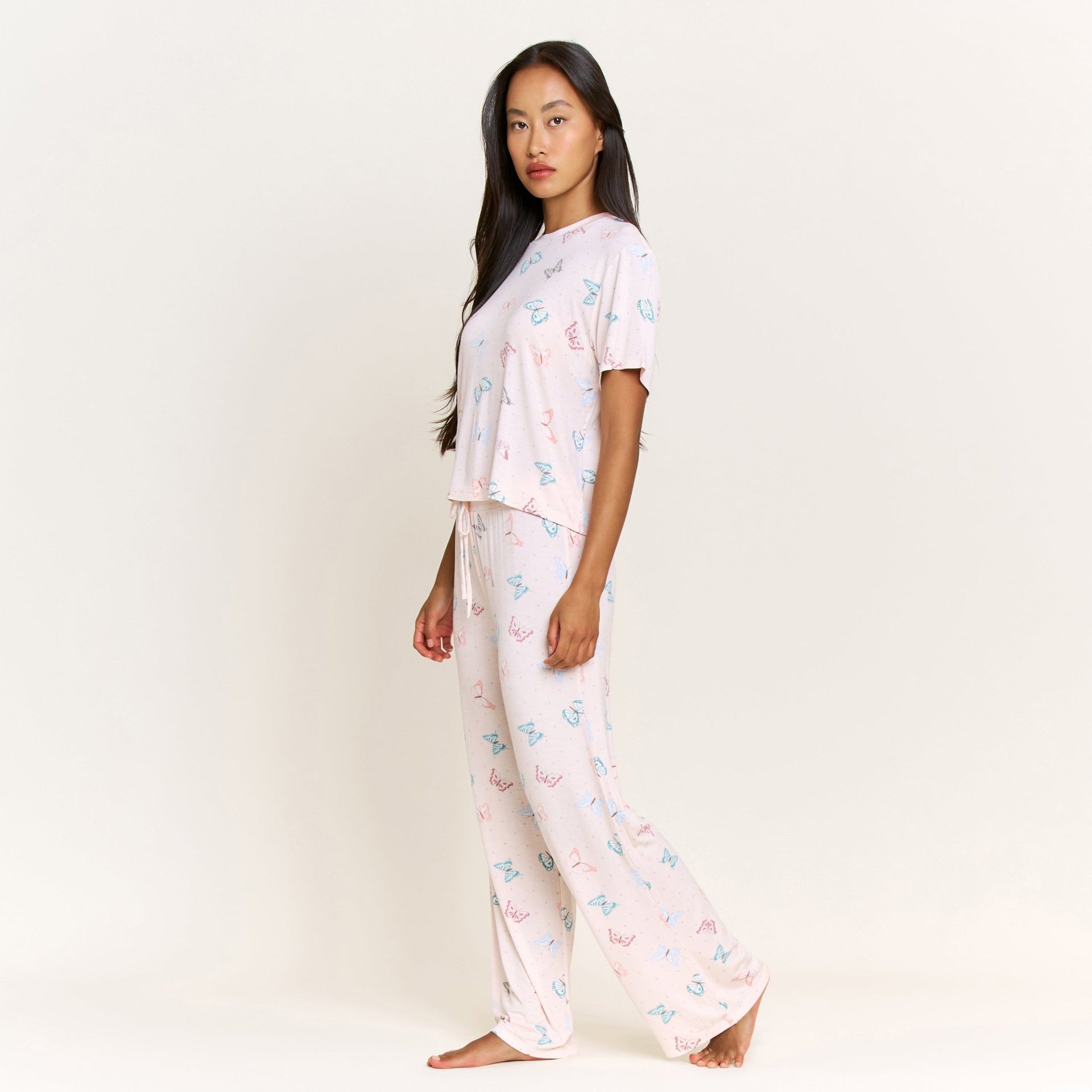 All American Tee Pant Set in Powdery Peach Butterflies - Sleepwear & Loungewear -