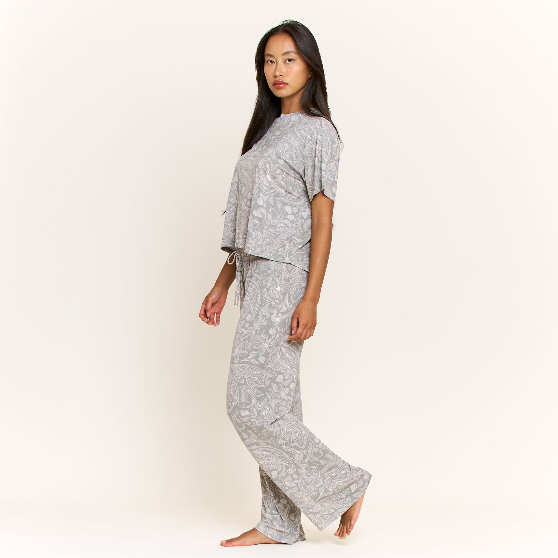 All American Tee Pant Set in Soft Olive Paisley - Sleepwear & Loungewear -