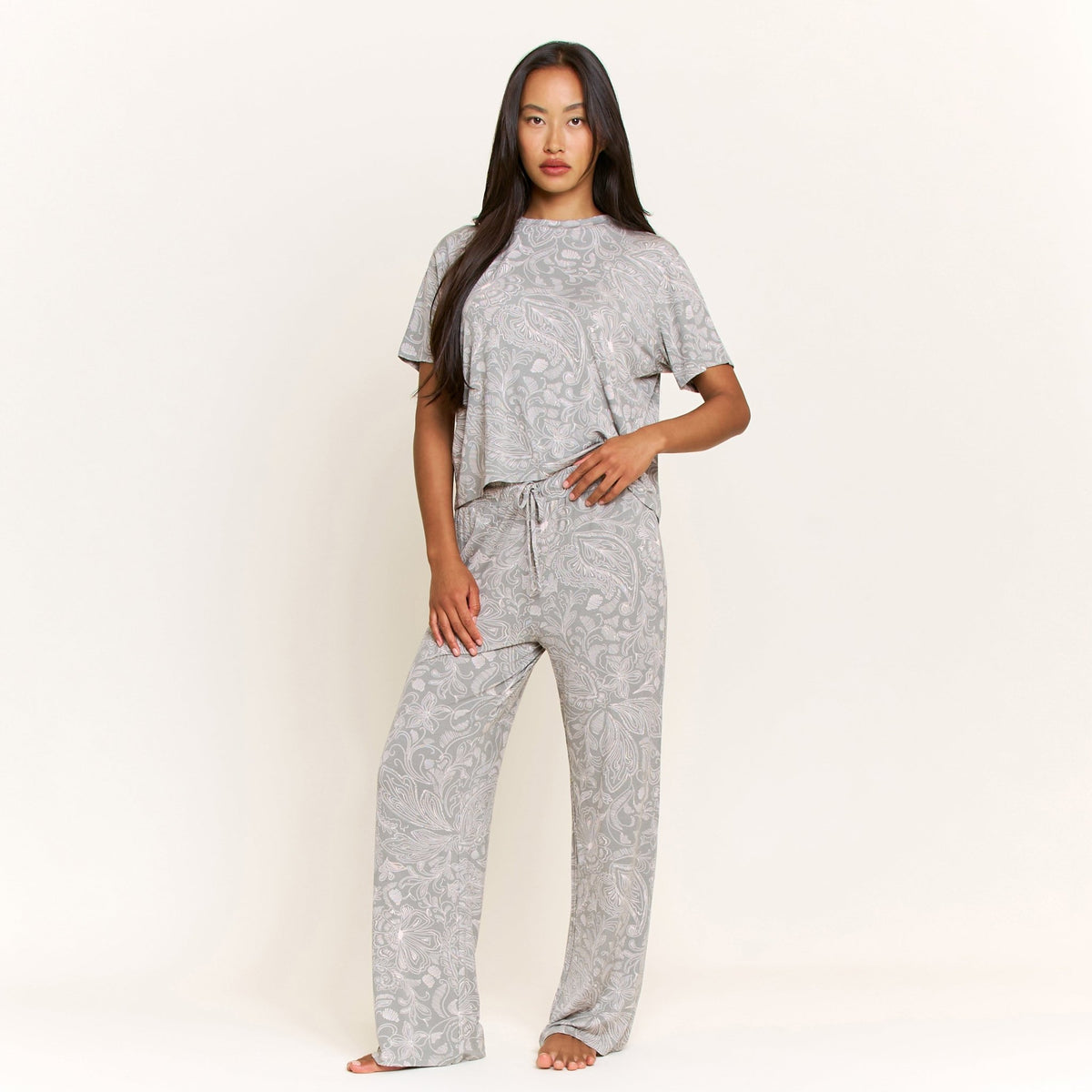 All American Tee Pant Set in Soft Olive Paisley - Sleepwear & Loungewear -