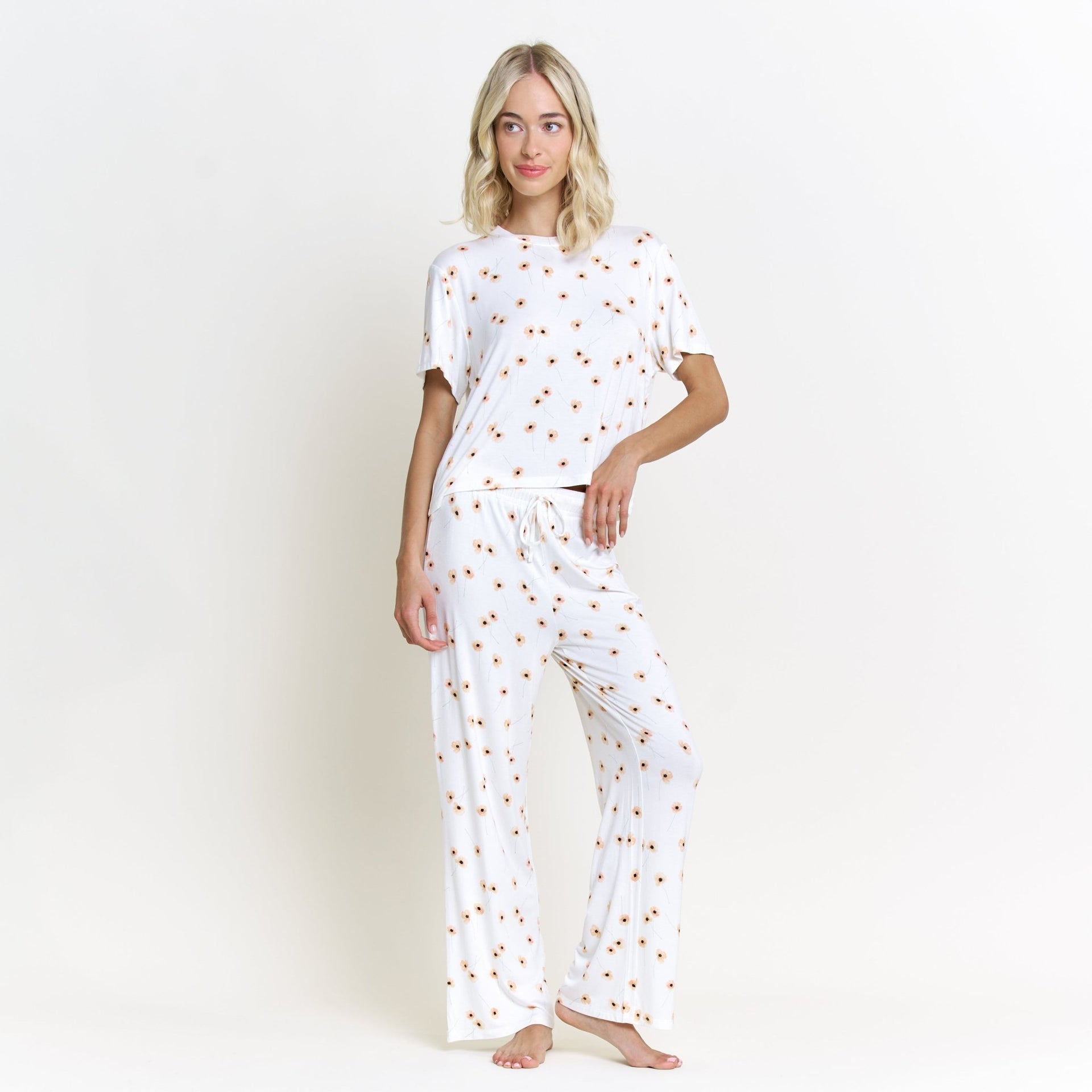 All American Tee Pant Set in White Poppies - Sleepwear & Loungewear - XL