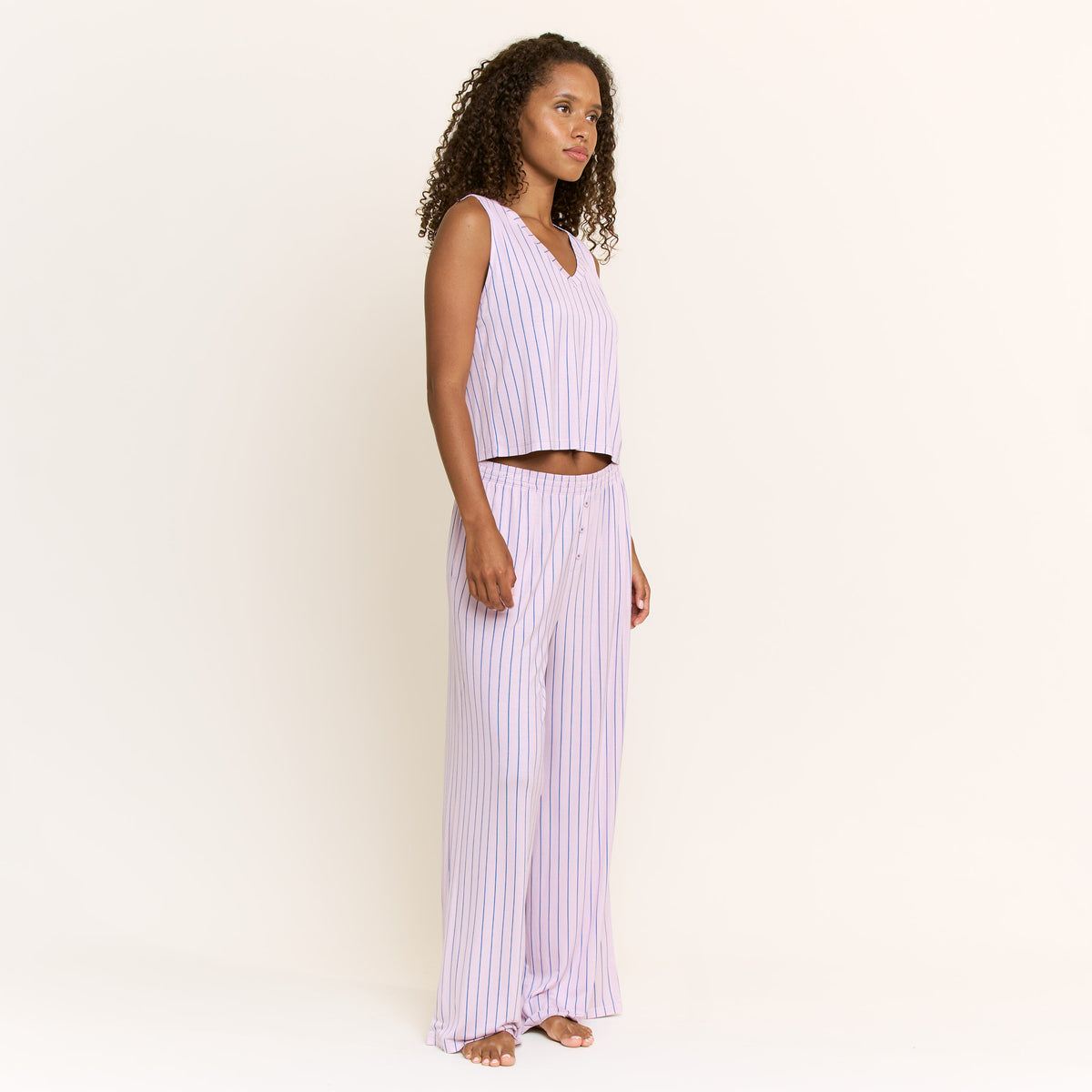 All American V Tank Pant Set in Lilac Dew Pin Stripe - Sleepwear & Loungewear -