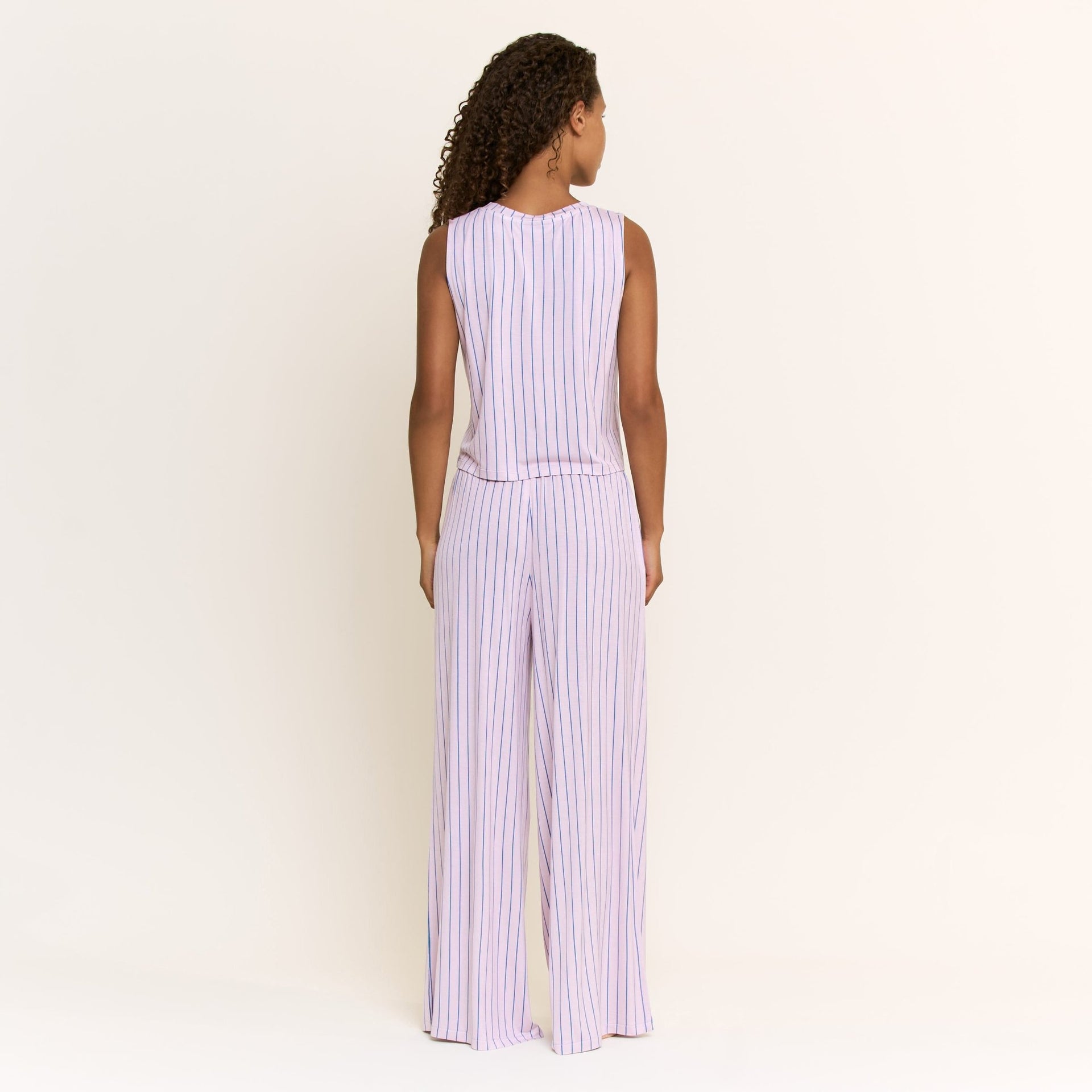 All American V Tank Pant Set in Lilac Dew Pin Stripe - -