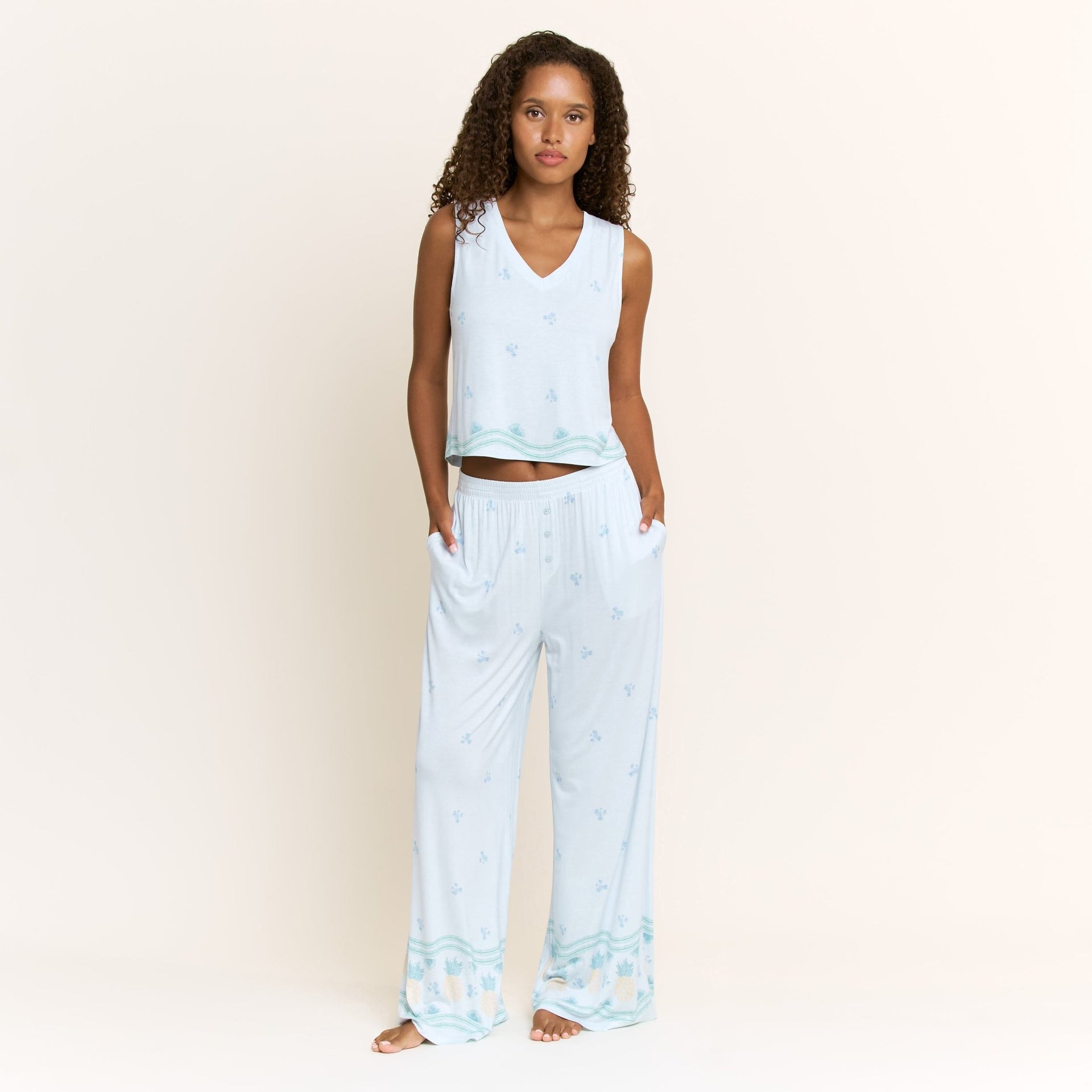 All American V Tank Pant Set in Ocean Glow Pineapple - -