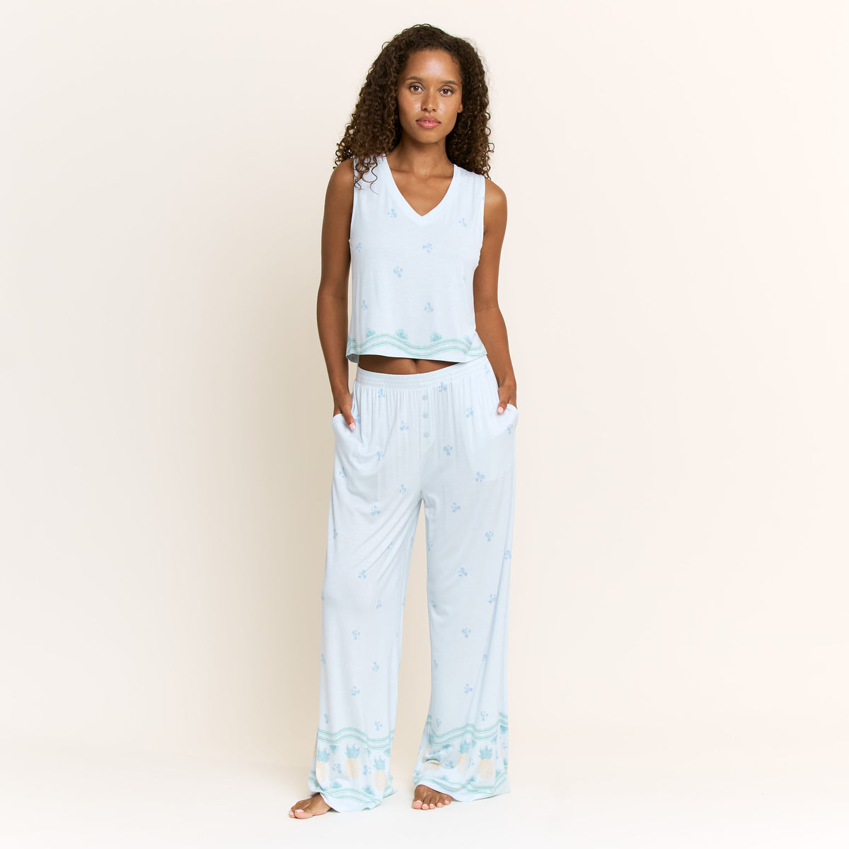 All American V Tank Pant Set in Ocean Glow Pineapple - Sleepwear & Loungewear -