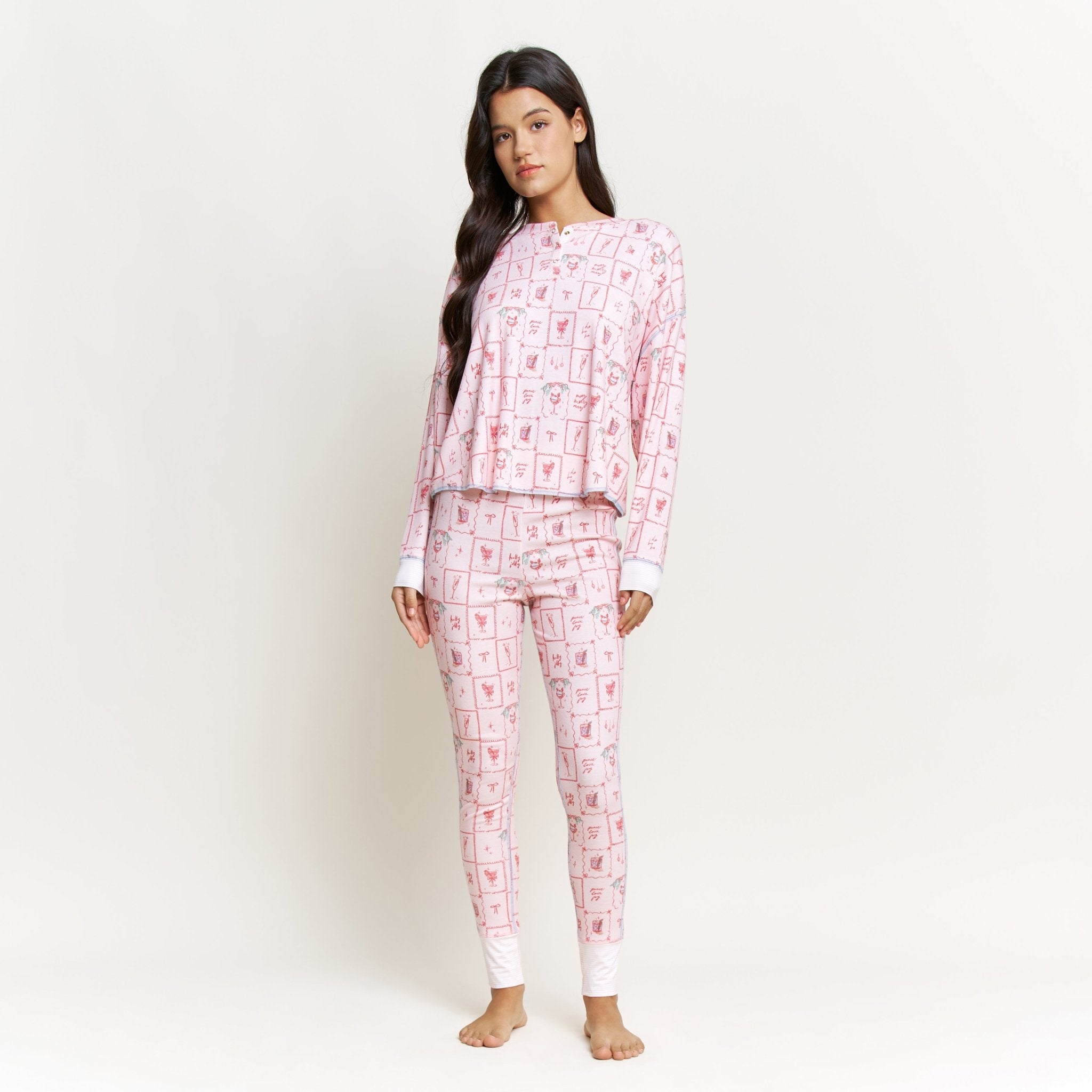 Back In Bed Long Set in Holiday Drinks - Honeydew - XS