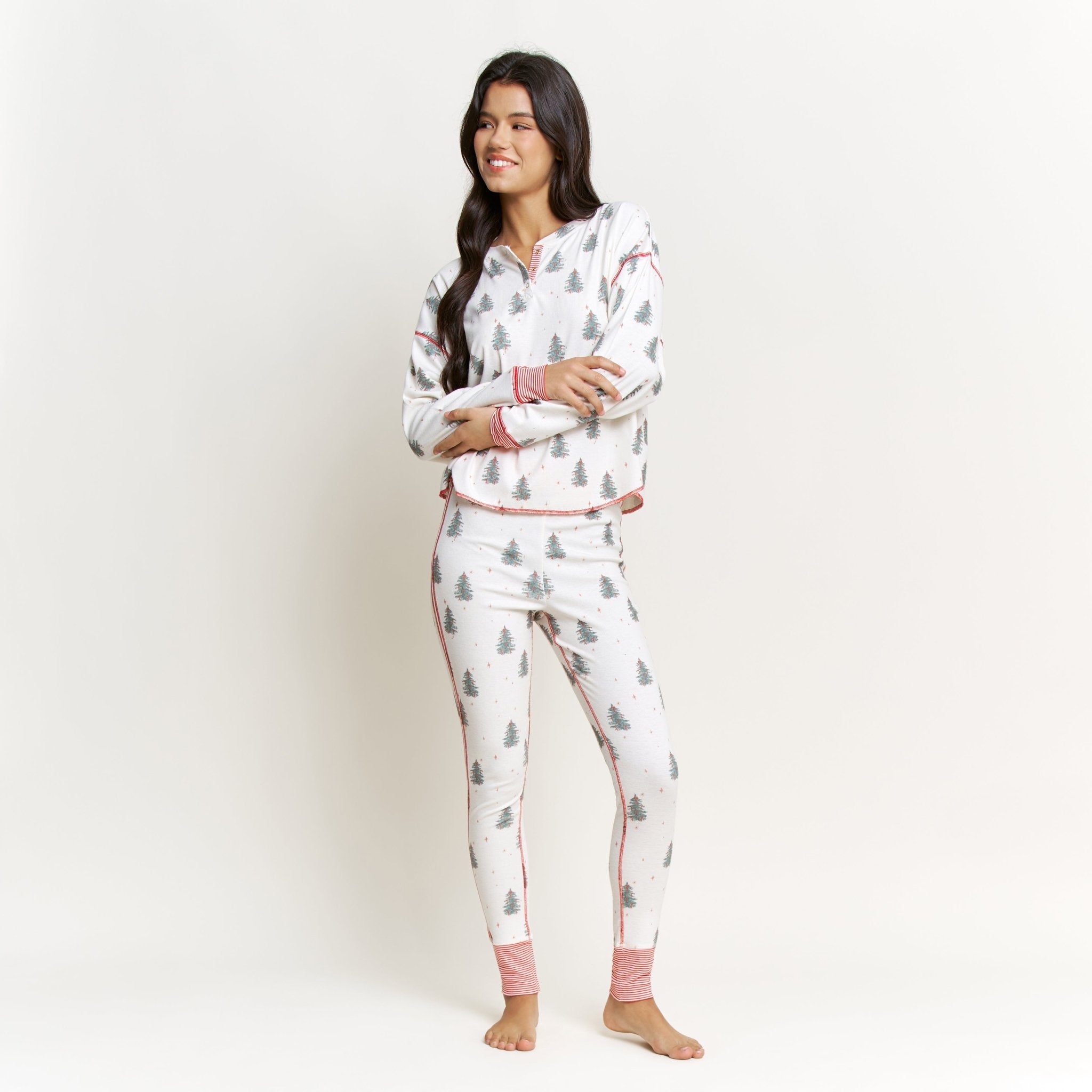 Back In Bed Long Set in Ivory Trees - Sleepshirt+Pants - XL