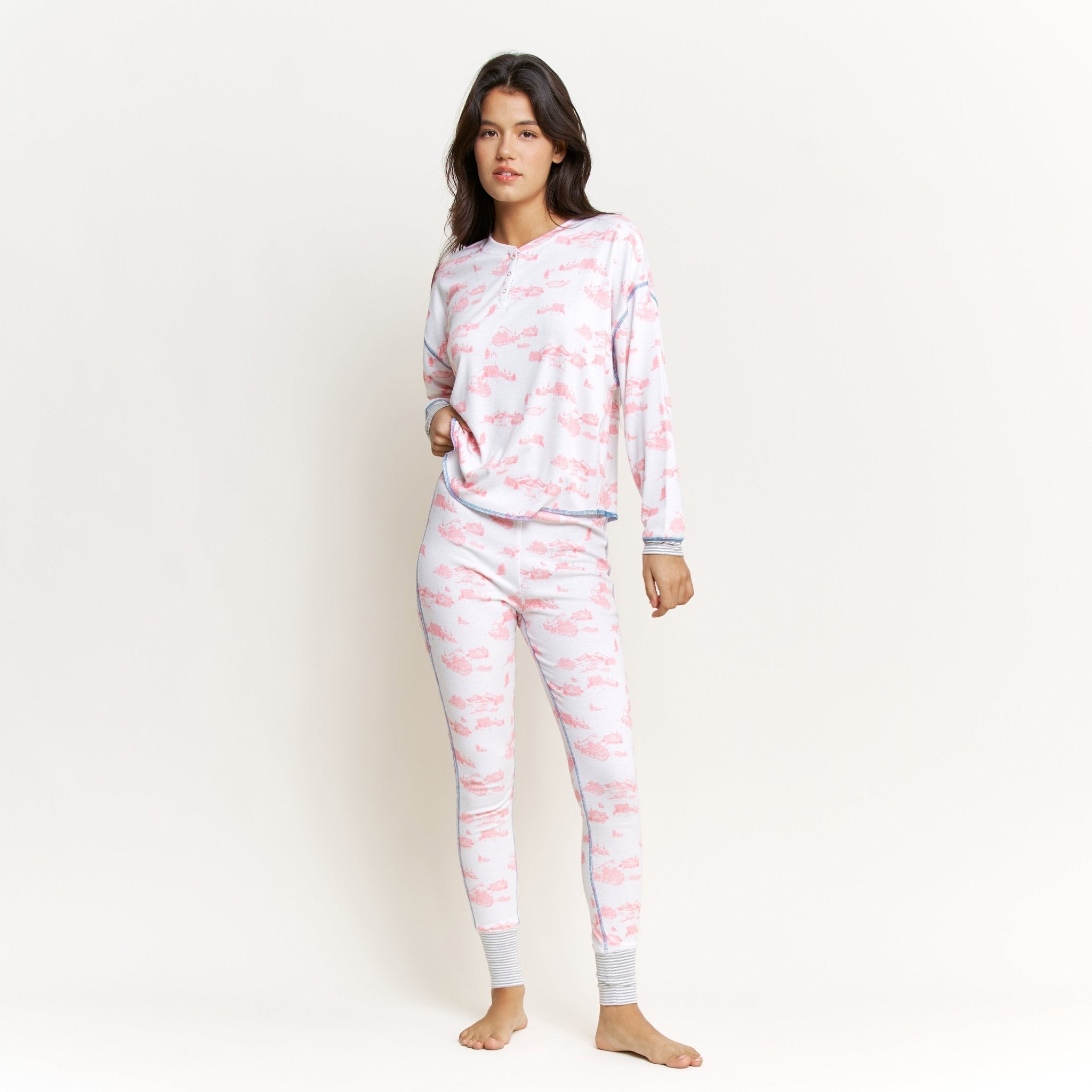 Back In Bed Long Set in White Cabin Toile - Sleepshirt+Pants - XL