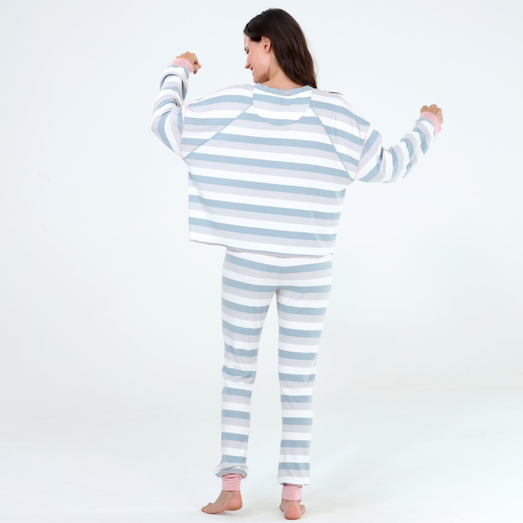 Back In Bed Long Set in Earl Grey Stripe - Sleepshirt+Pants -