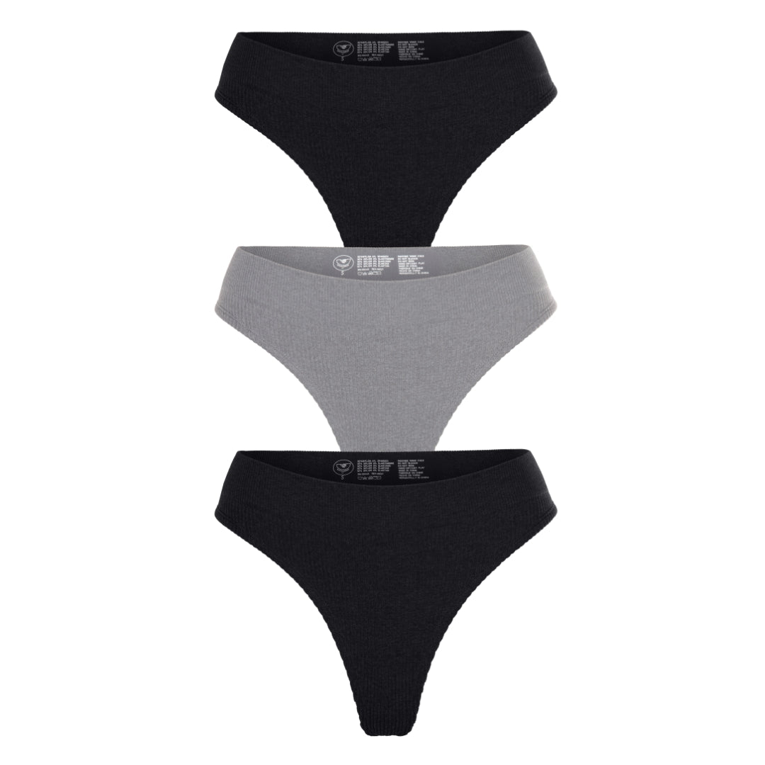 Bailey Thong 3 - Pack in Black/Heather Grey/Black - Honeydew - Small