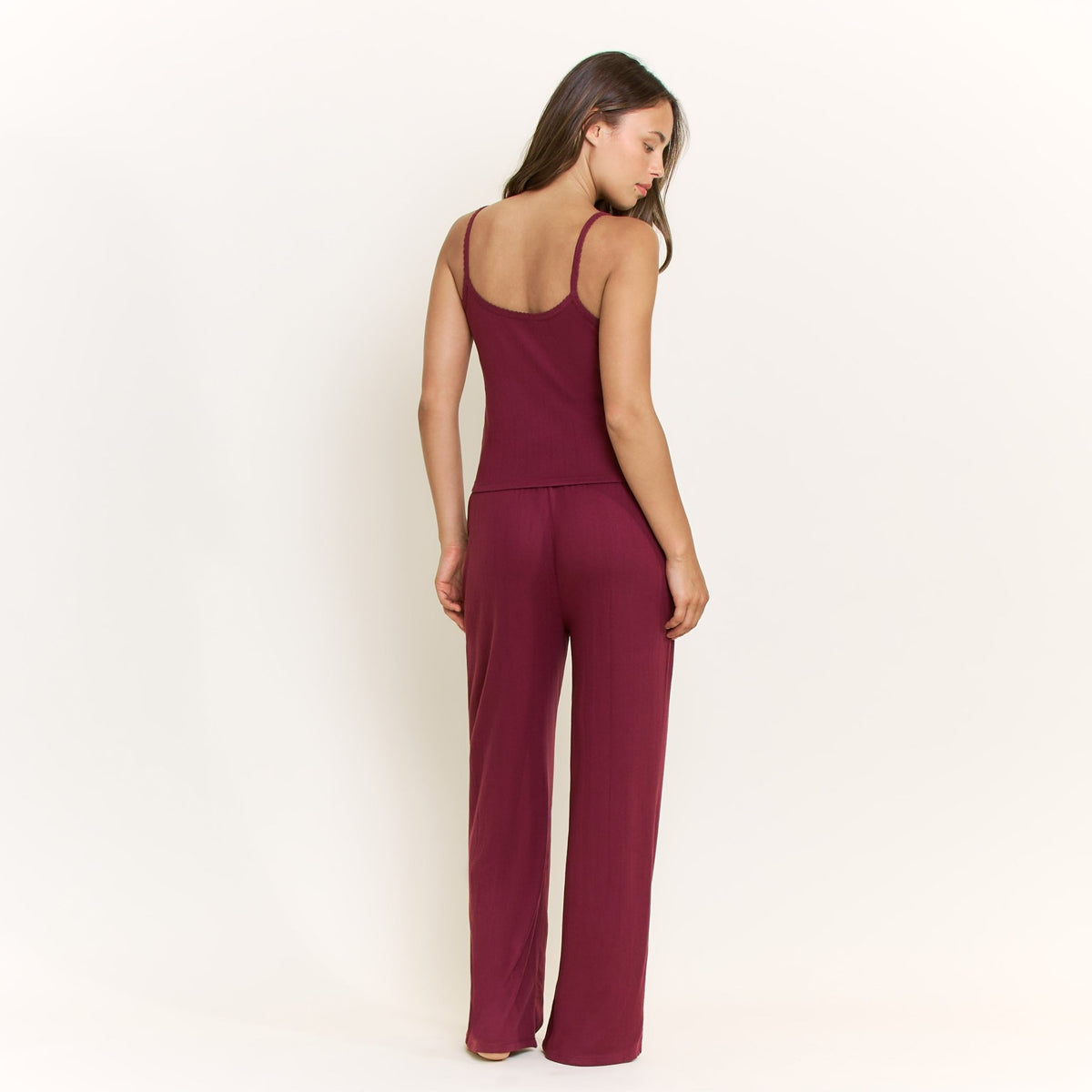 Blissful Cami Pant Set in Red Wine - -