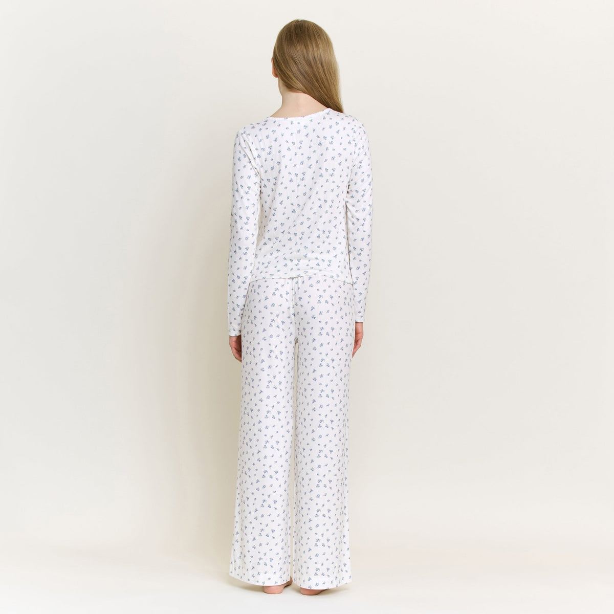 Blissful Long Henley Set in Ivory Ditsy - Sleepwear & Loungewear -
