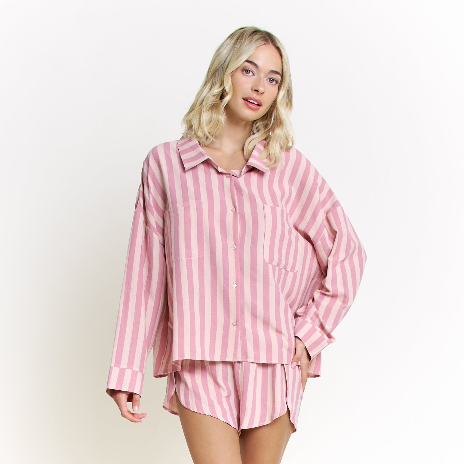 Brunch Date Long Sleeve Shortie PJ Set in Mystic Stripe - Sleepwear & Loungewear - XL