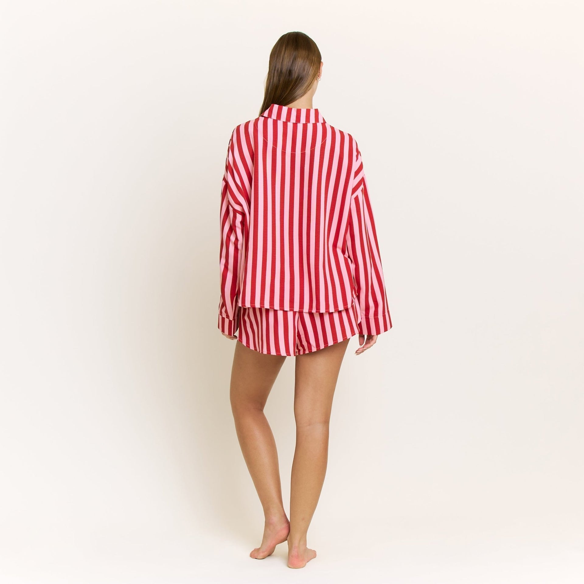 Brunch Date Long Sleeve Shortie PJ Set in Santa Stripe - Sleepwear & Loungewear -