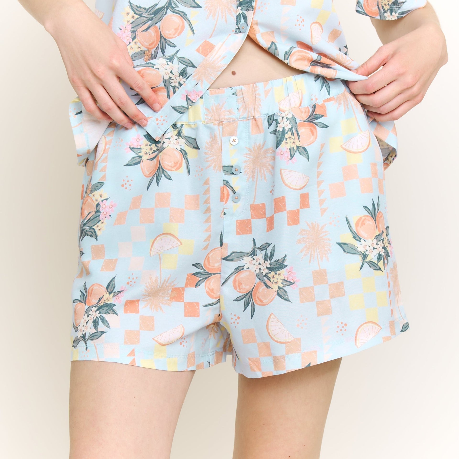 Brunch Date Shortie PJ Set in Citrus Check - -