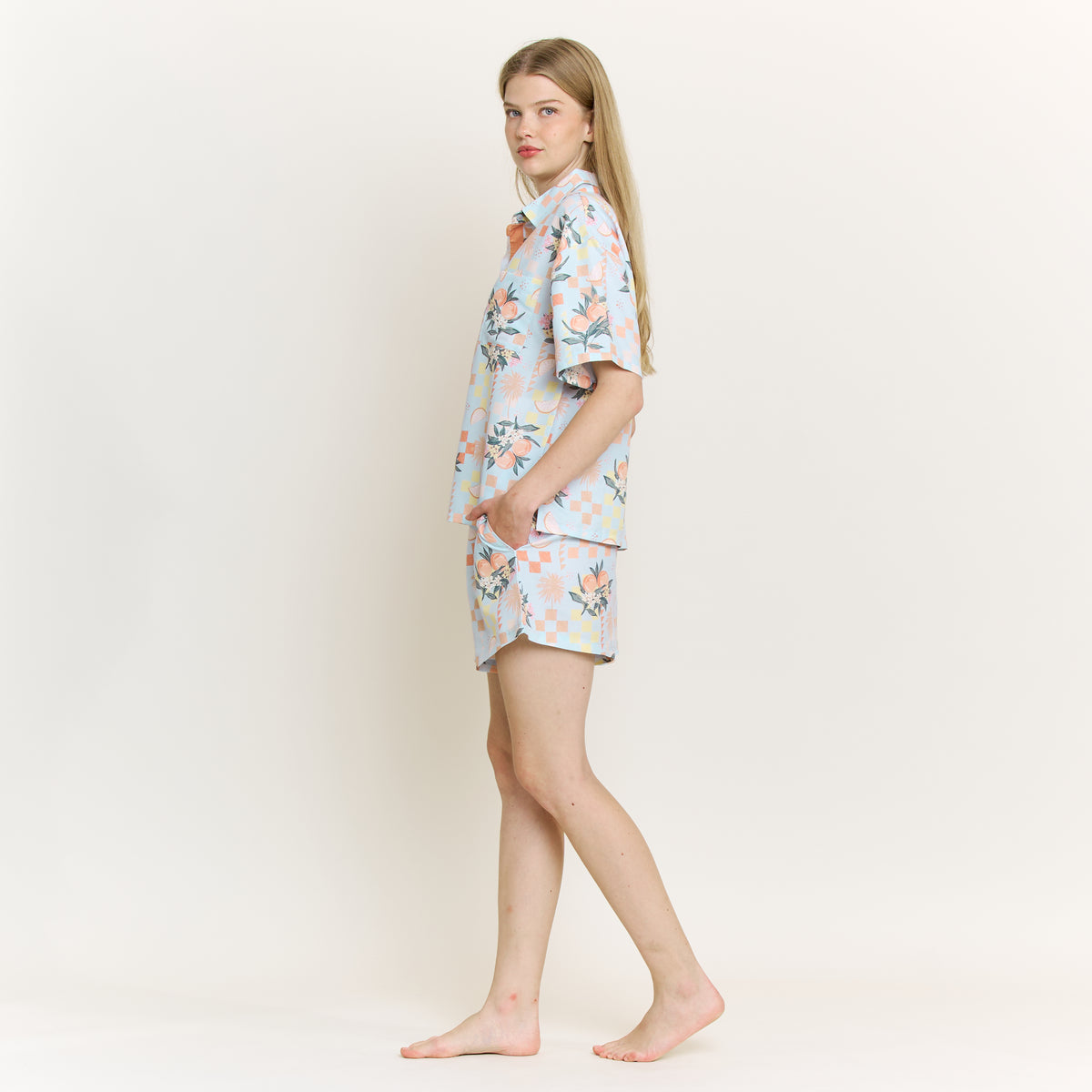 Brunch Date Shortie PJ Set in Citrus Check - Sleepwear & Loungewear -
