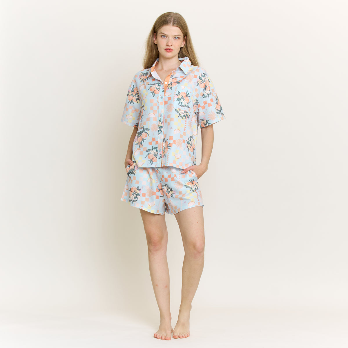 Brunch Date Shortie PJ Set in Citrus Check - Sleepwear & Loungewear - XL