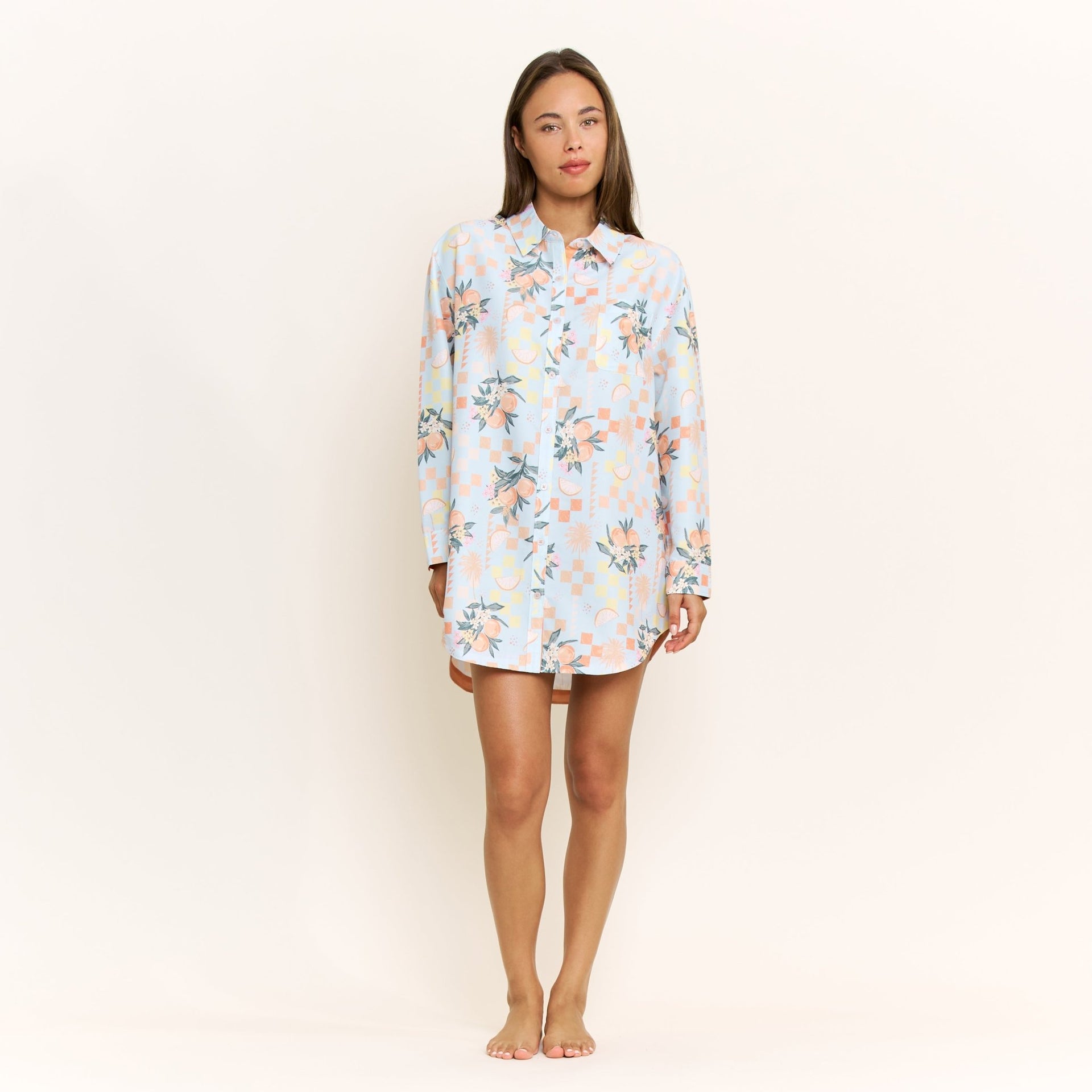 Brunch Date Sleepshirt in Citrus Check - -