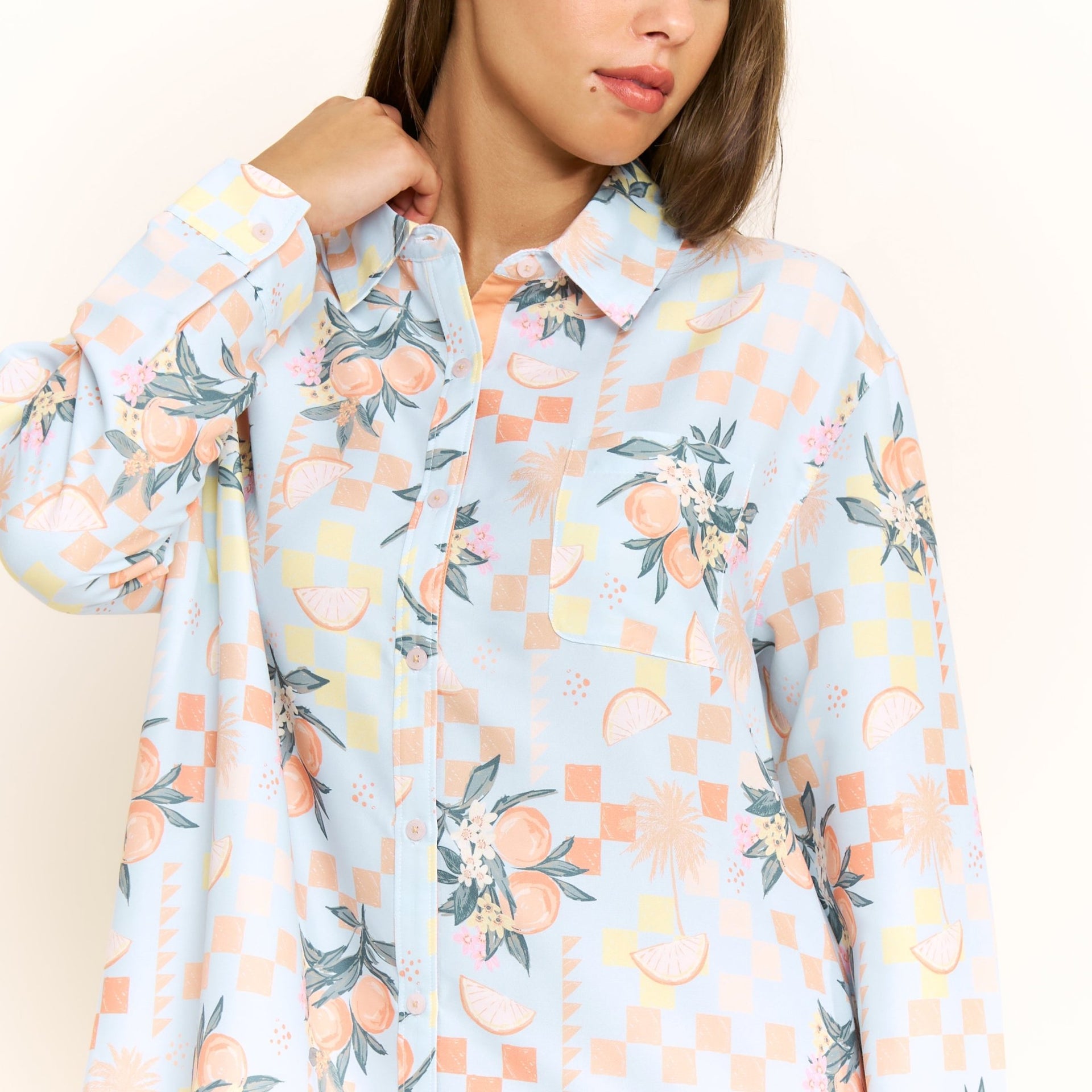 Brunch Date Sleepshirt in Citrus Check - -