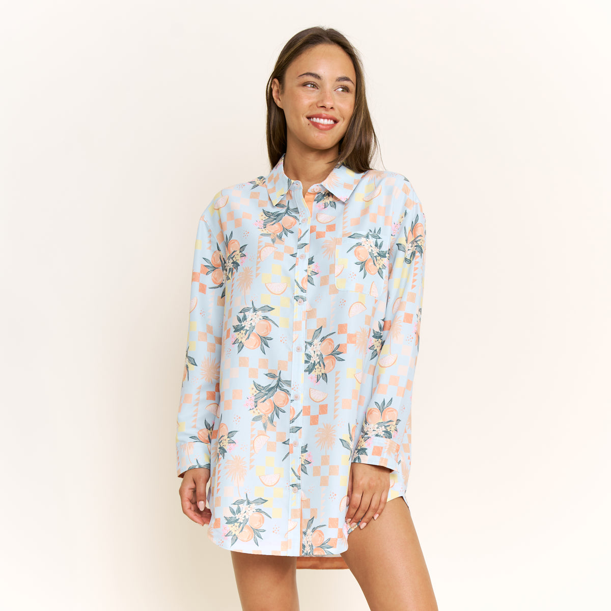 Brunch Date Sleepshirt in Citrus Check - Sleepwear & Loungewear - XL