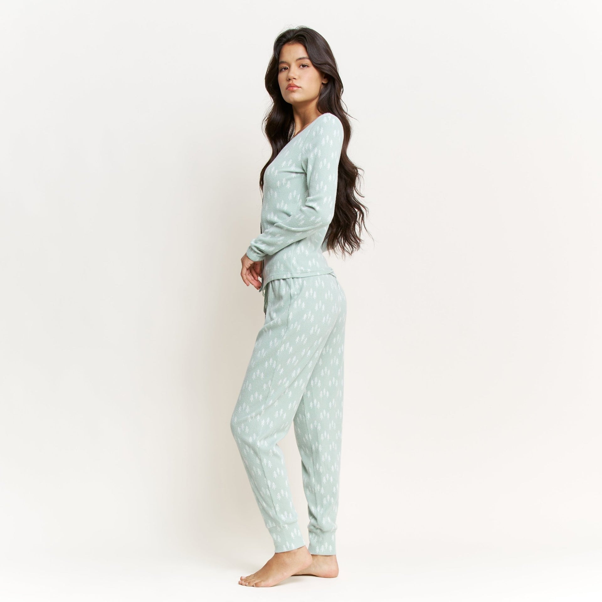 Cabin Comfort Long Set in Ice Mint Trees - -