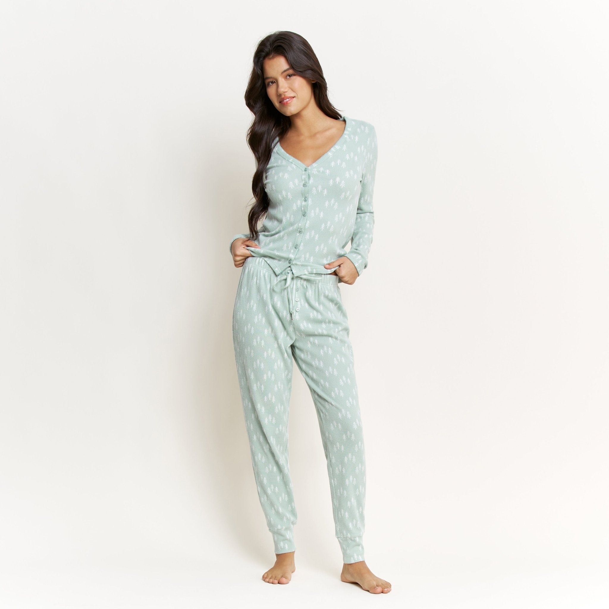 Cabin Comfort Long Set in Ice Mint Trees - - XL