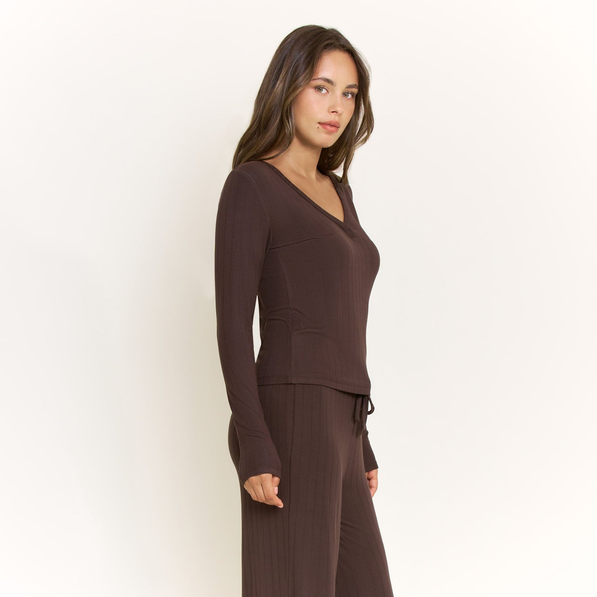 Cloud Modal Long Sleeve Top in Chocolate - Honeydew - XS