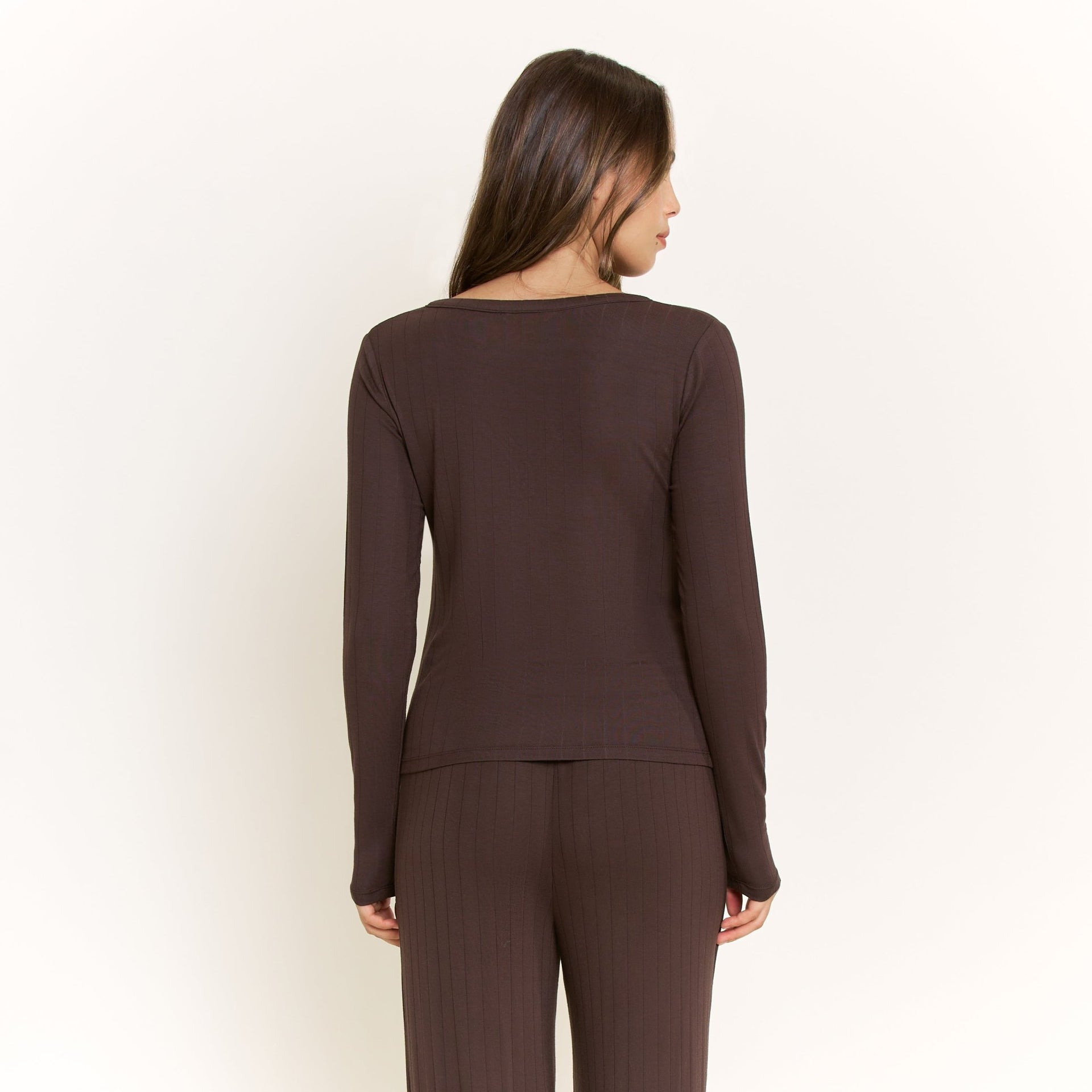 Cloud Modal Long Sleeve Top in Chocolate - Honeydew - XS