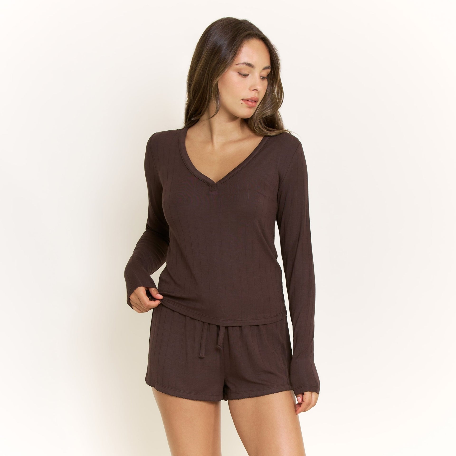 Cloud Modal Long Sleeve Top in Chocolate - Honeydew - XS