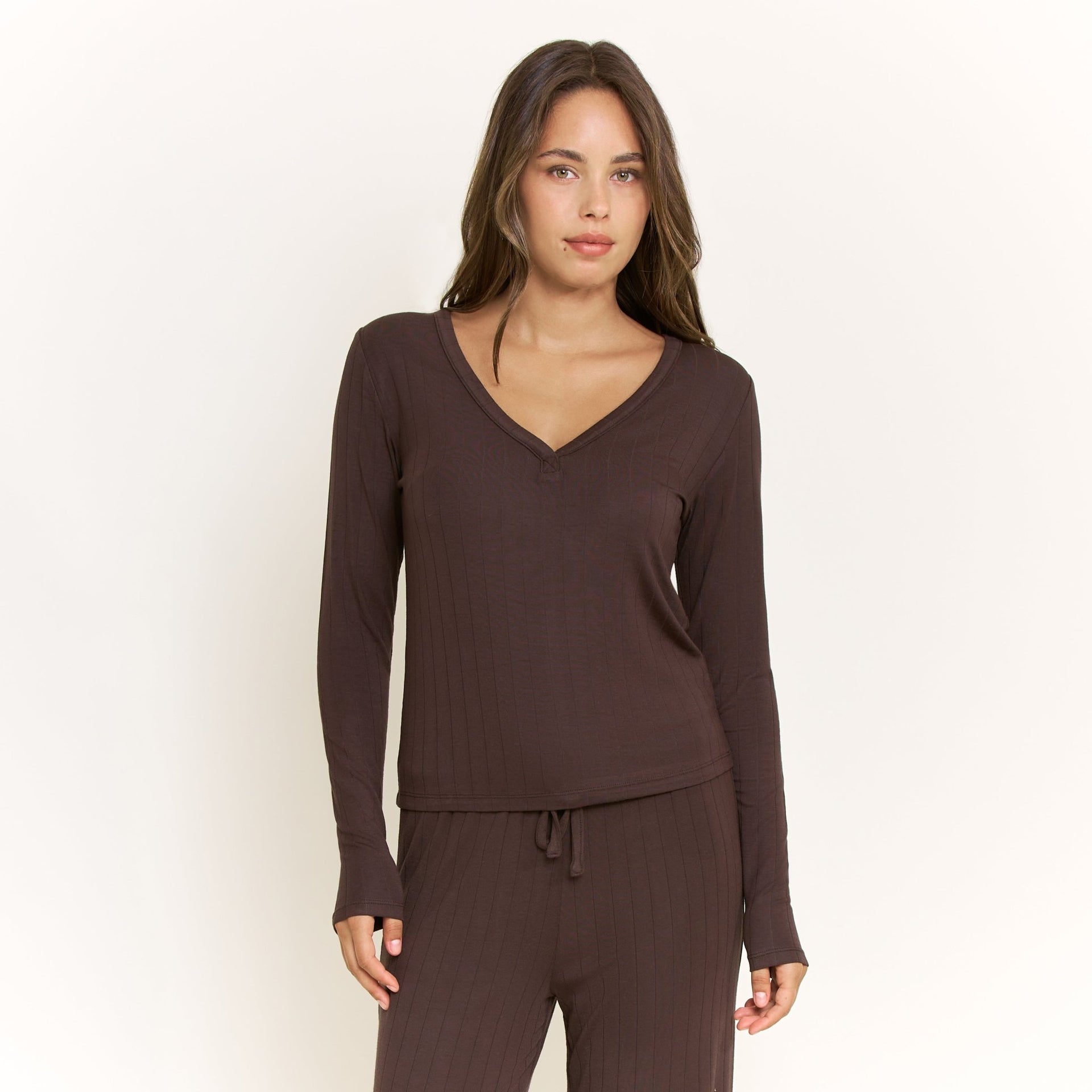 Cloud Modal Long Sleeve Top in Chocolate - Honeydew - XS