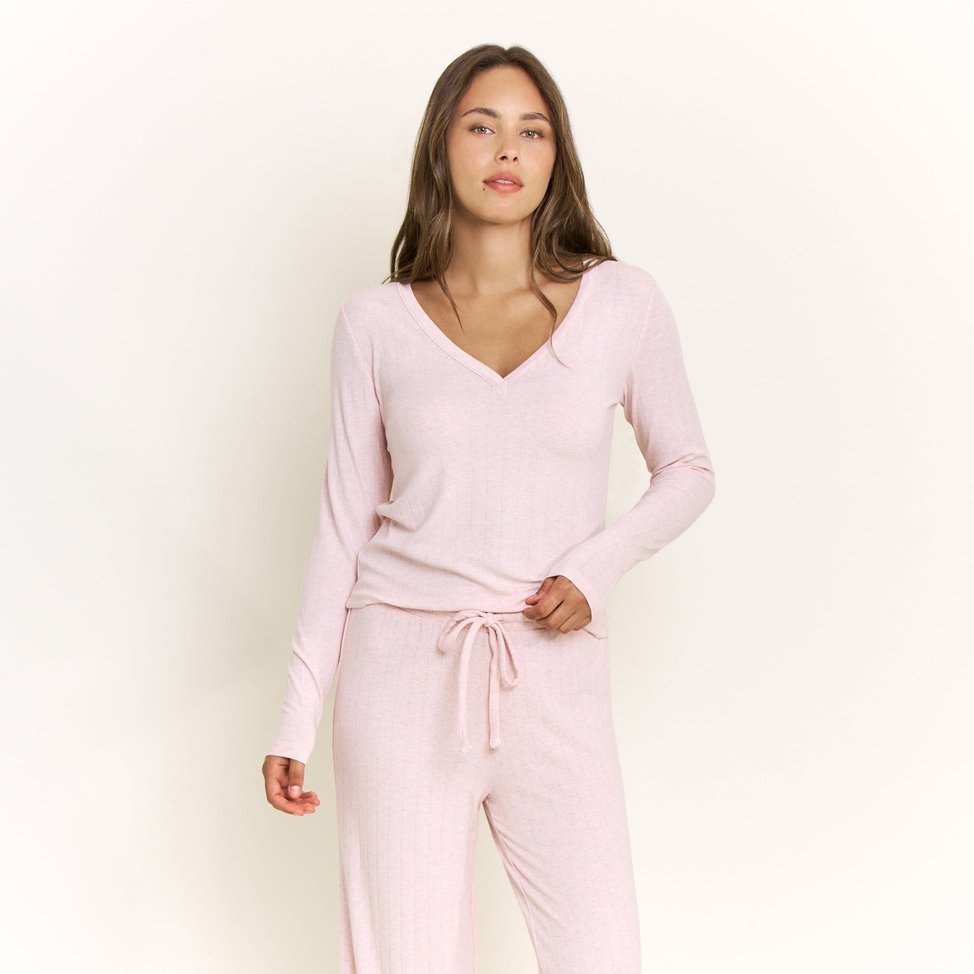 Cloud Modal Long Sleeve Top in Heather Rose Quartz - Honeydew - XS