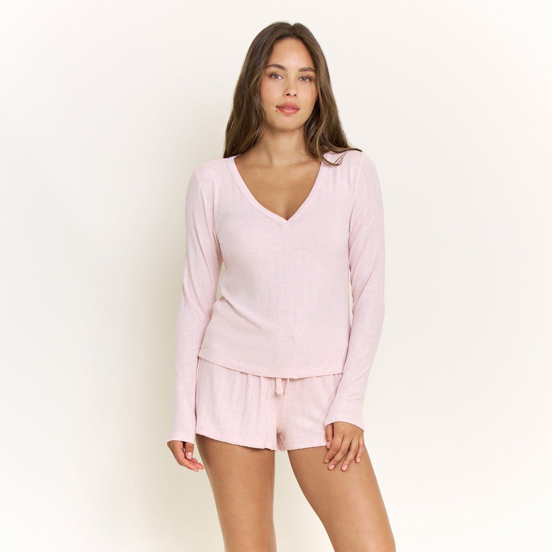 Cloud Modal Long Sleeve Top in Heather Rose Quartz - Honeydew - XS