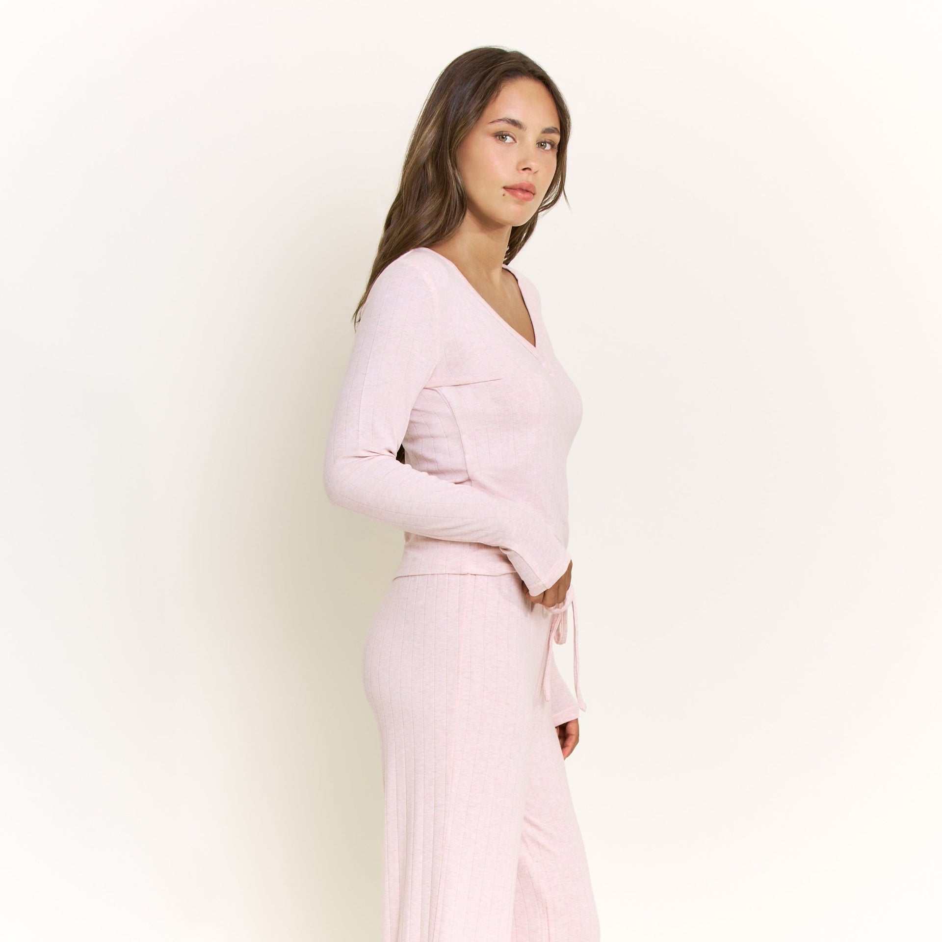 Cloud Modal Long Sleeve Top in Heather Rose Quartz - Honeydew - XS