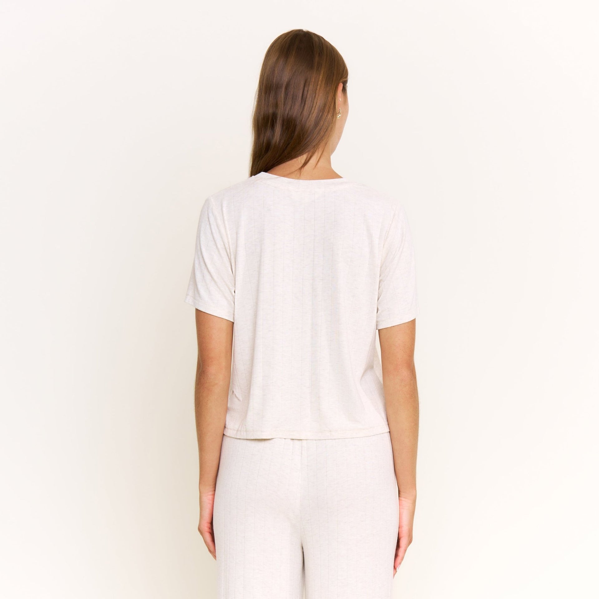 Cloud Modal Tee in Heather Oatmeal - -