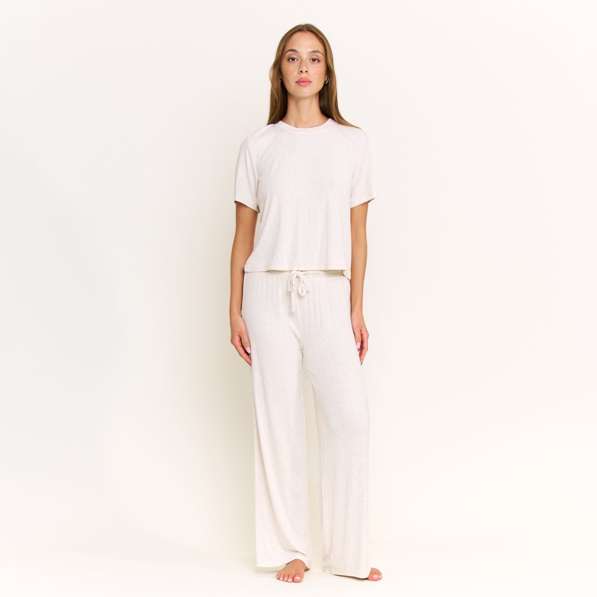 Cloud Modal Tee in Heather Oatmeal - -