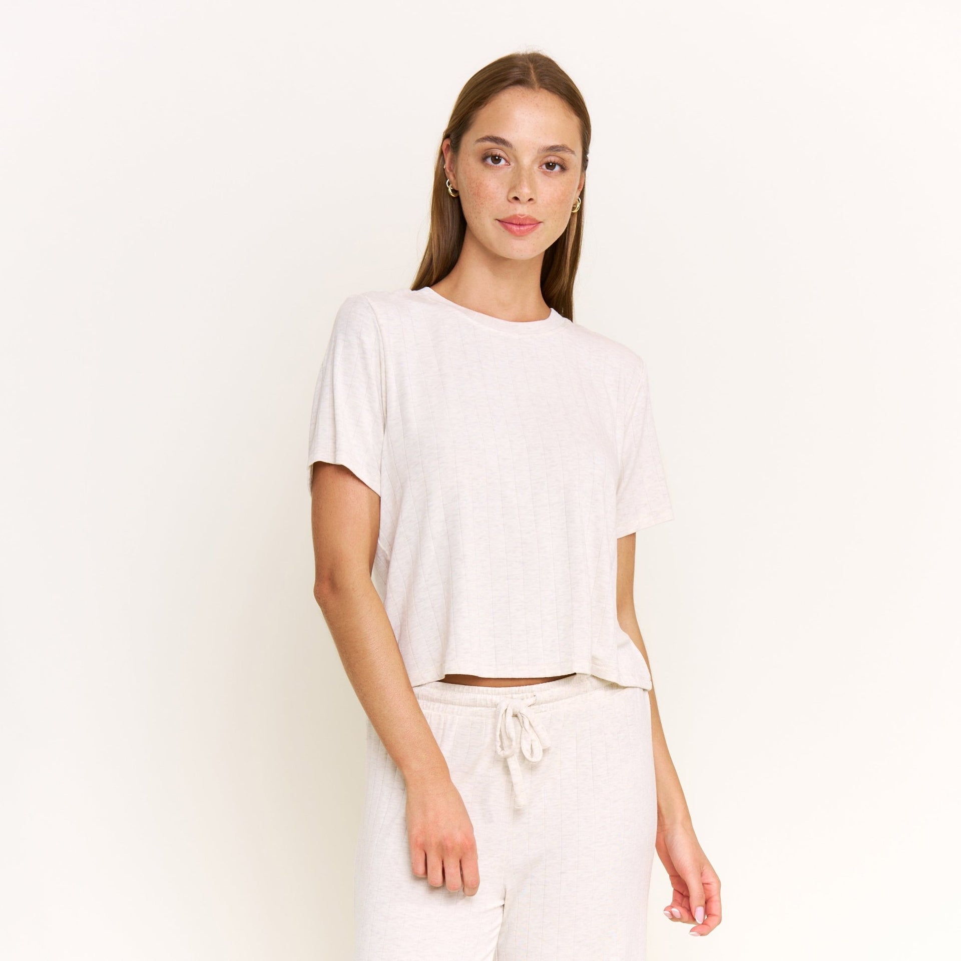 Cloud Modal Tee in Heather Oatmeal - -