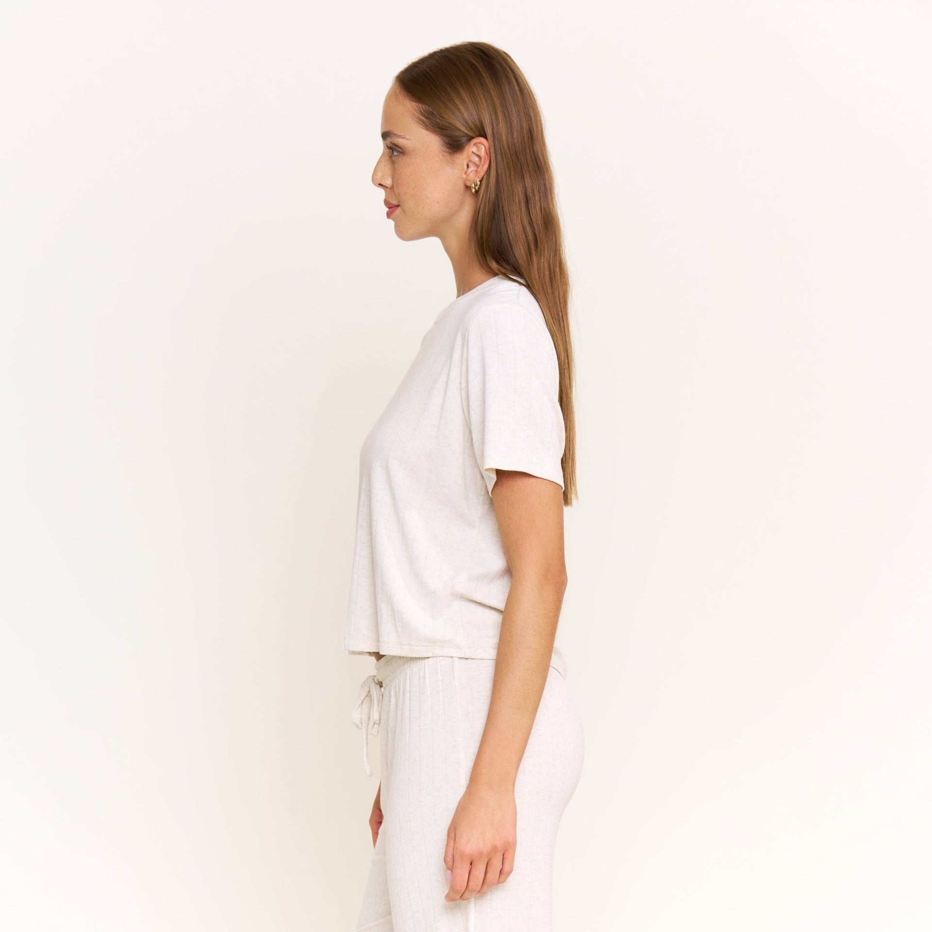 Cloud Modal Tee in Heather Oatmeal - -